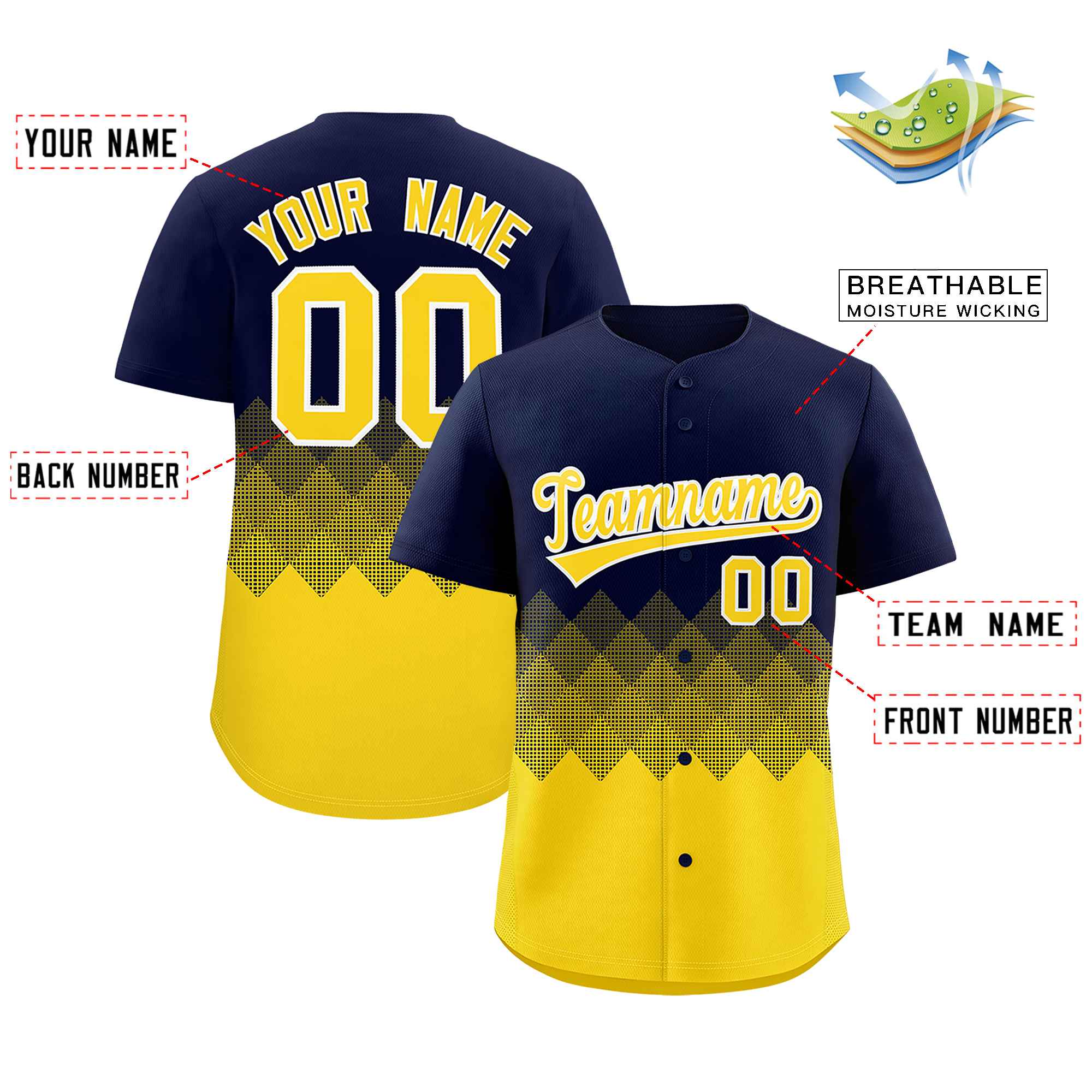 Custom Navy Gold Grid Blur Pattern Authentic Baseball Jersey| KXKSHOP