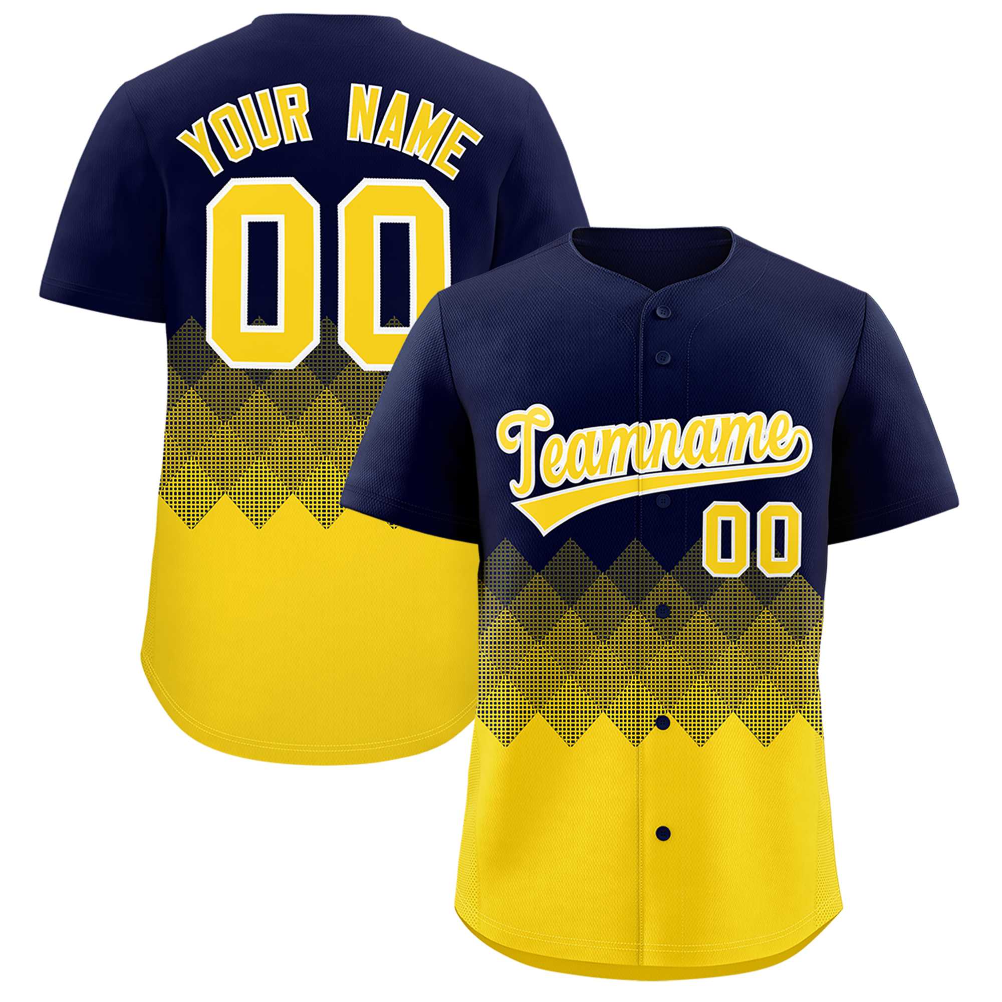 Custom Navy Gold Grid Blur Pattern Authentic Baseball Jersey| KXKSHOP