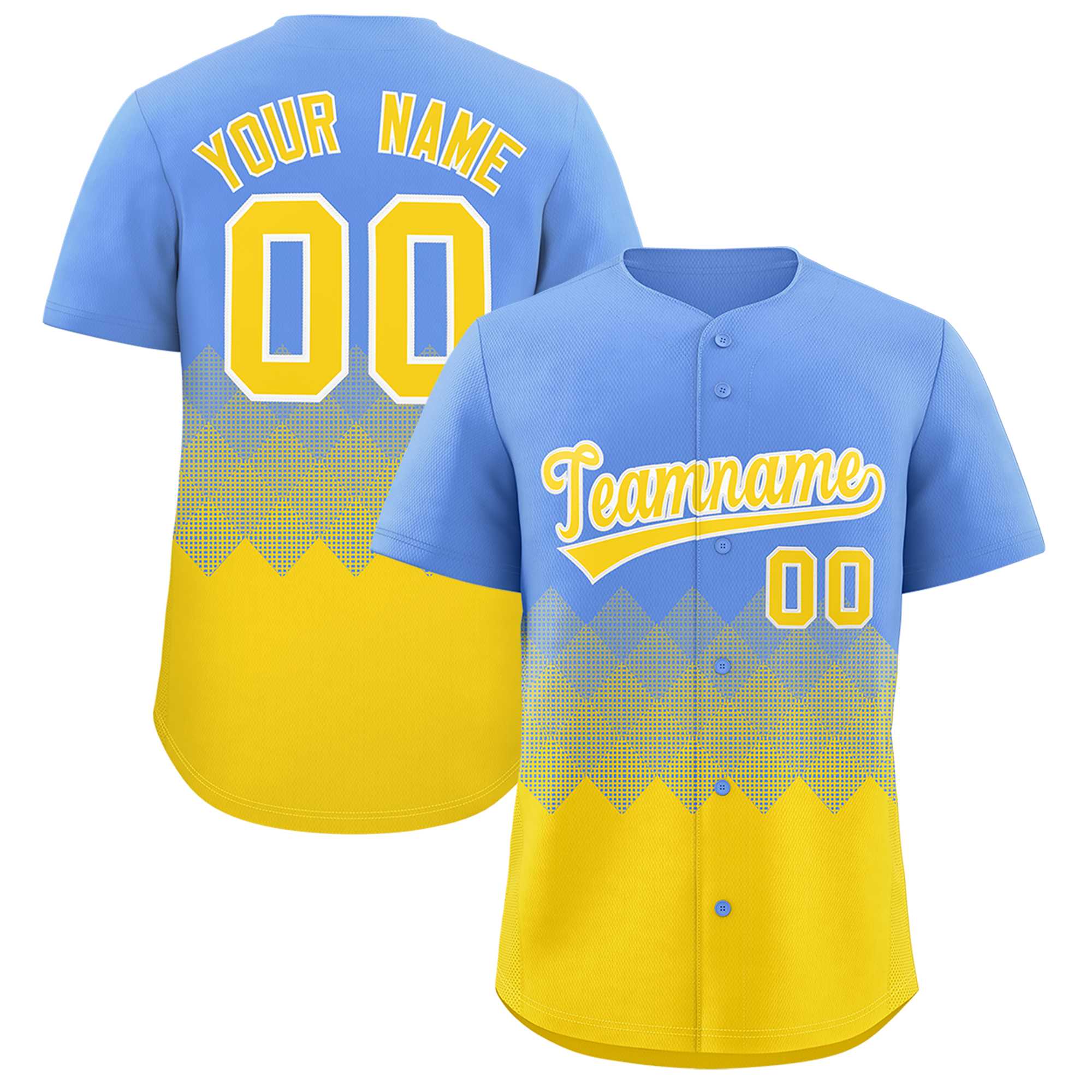 Custom Light Blue Gold Grid Blur Pattern Authentic Baseball Jersey| KXKSHOP
