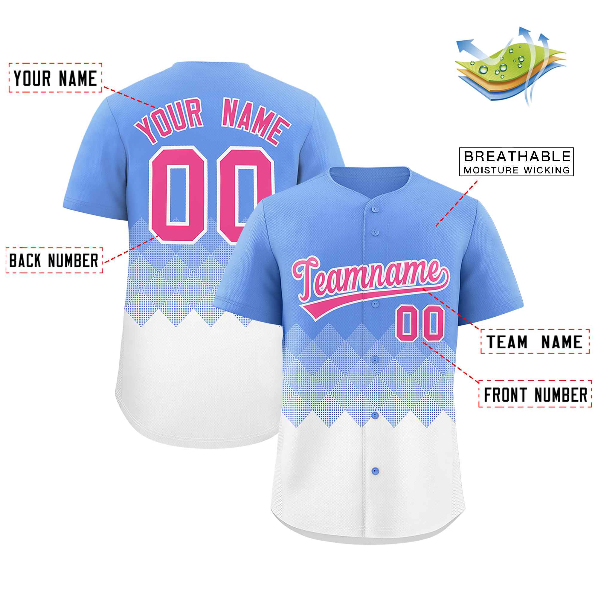Custom Light Blue White Grid Blur Pattern Authentic Baseball Jersey| KXKSHOP