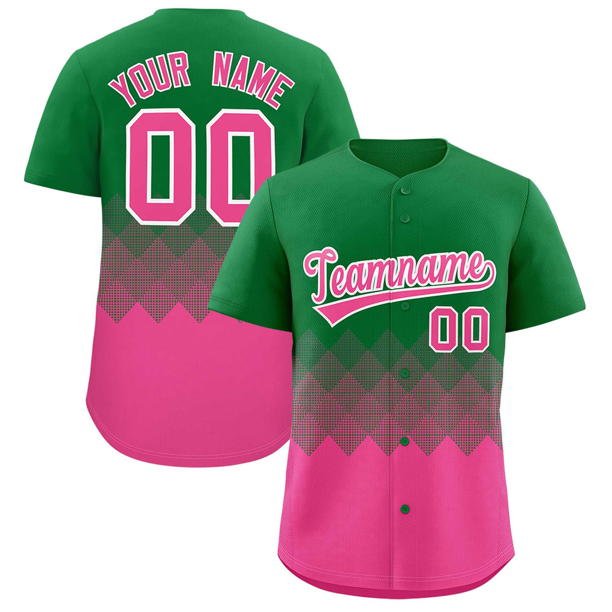 Custom Kelly Green Pink Grid Blur Pattern Authentic Baseball Jersey| KXKSHOP