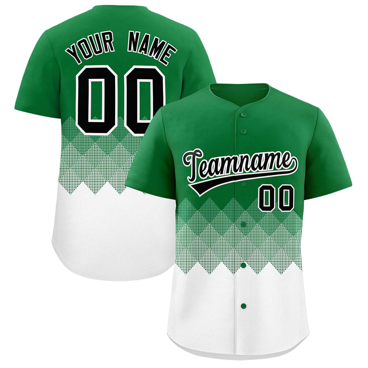 Custom Kelly Green White Grid Blur Pattern Authentic Baseball Jersey| KXKSHOP