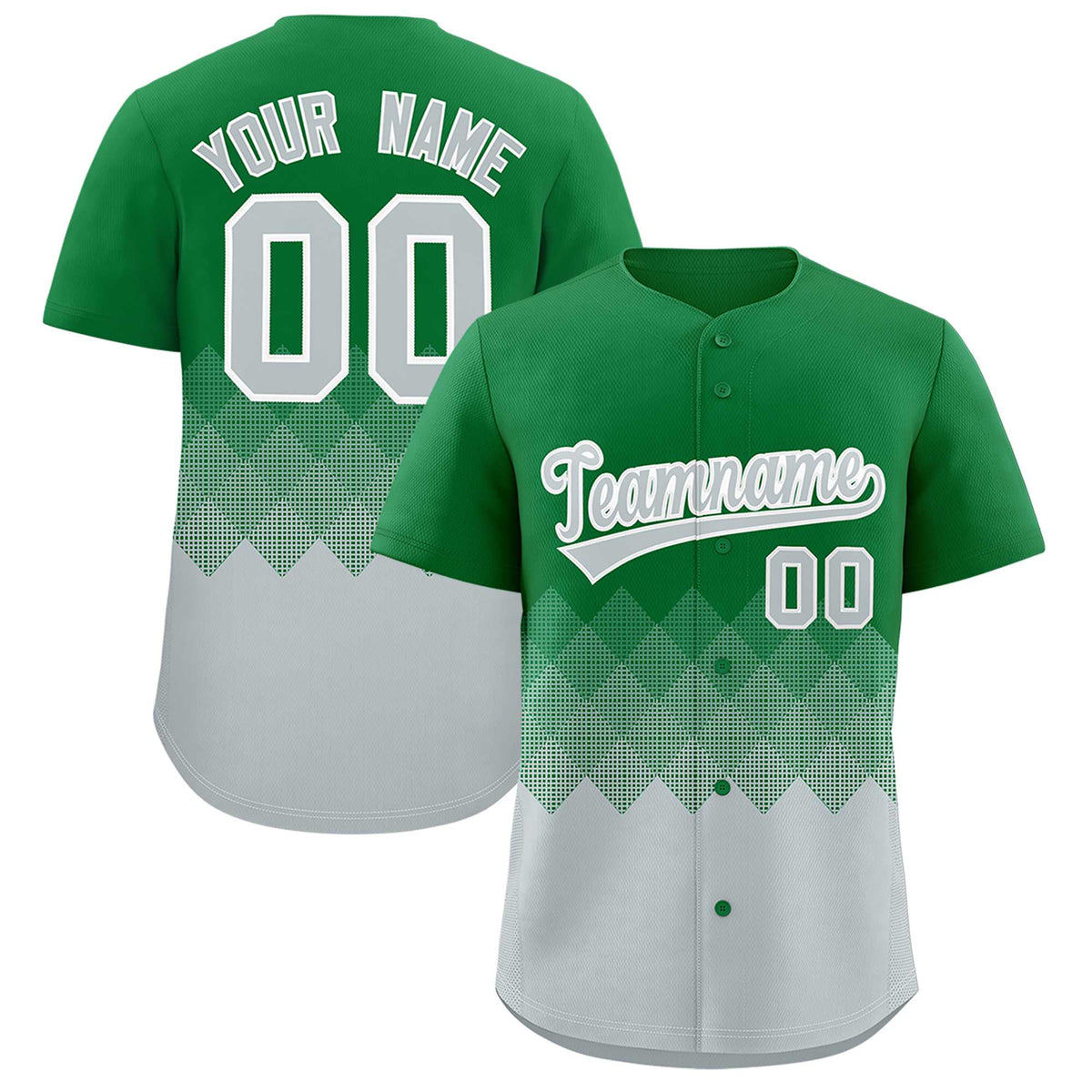 Custom Kelly Green Silver Grid Blur Pattern Authentic Baseball Jersey| KXKSHOP