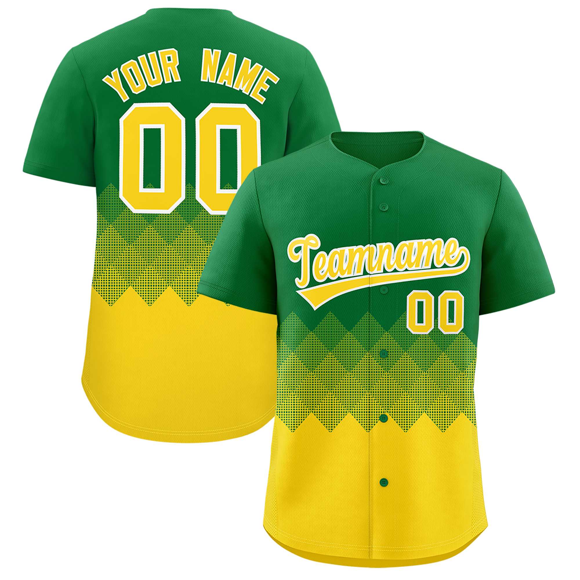 Custom Kelly Green Gold Grid Blur Pattern Authentic Baseball Jersey| KXKSHOP