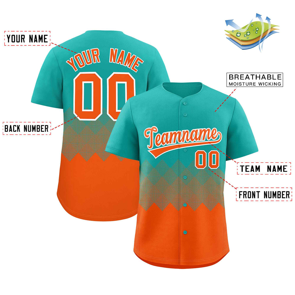 Custom Aqua Orange Grid Blur Pattern Authentic Baseball Jersey| KXKSHOP
