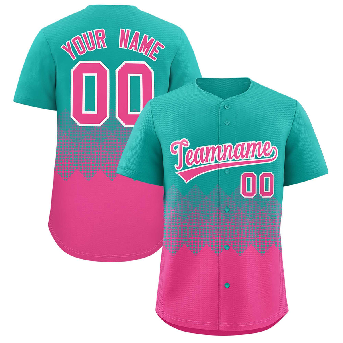 Custom Aqua Pink Grid Blur Pattern Authentic Baseball Jersey| KXKSHOP