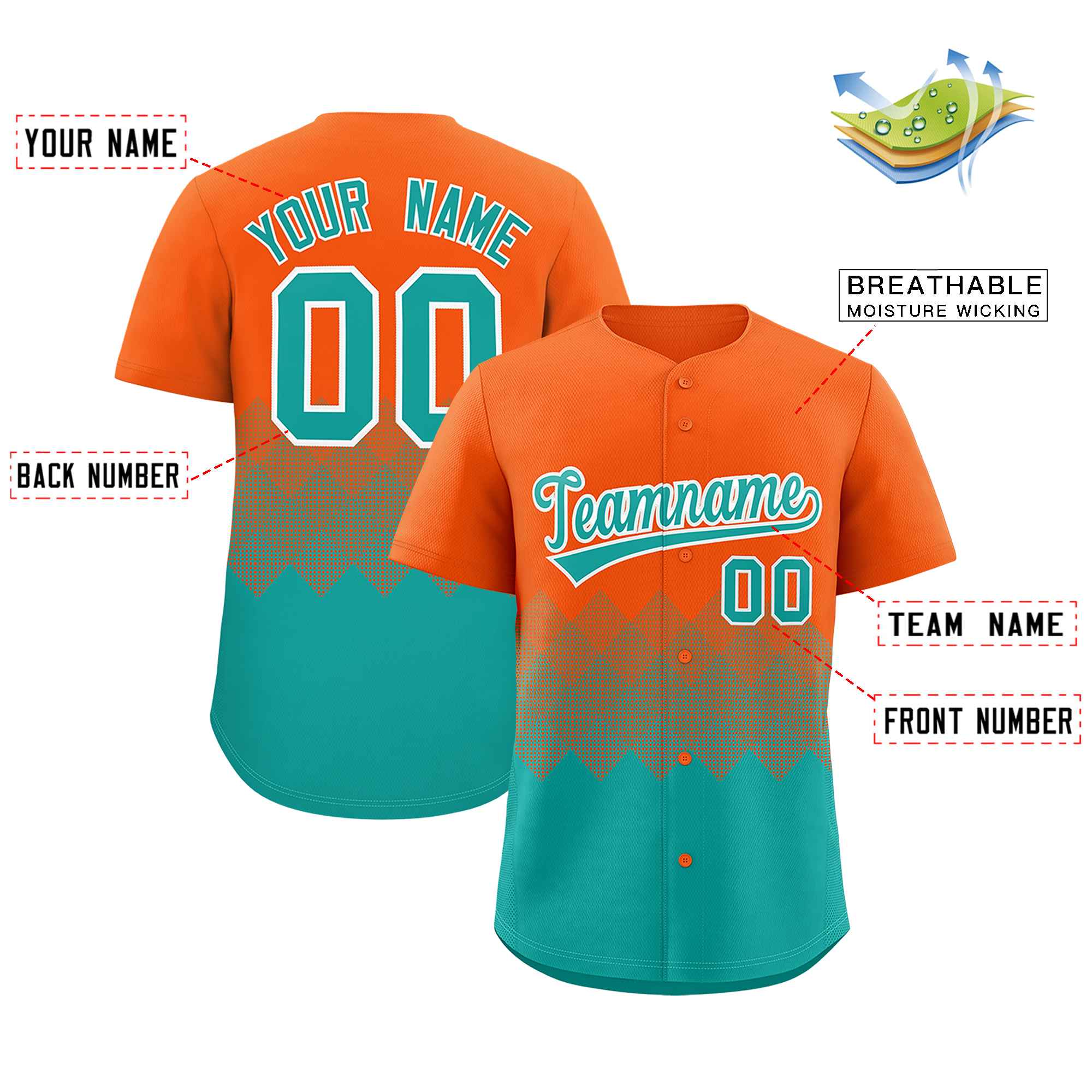 Custom Orange Aqua Grid Blur Pattern Authentic Baseball Jersey| KXKSHOP