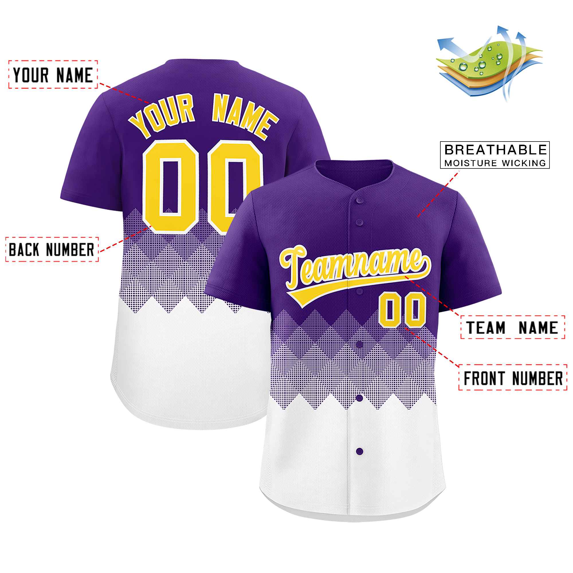 Custom Purple White Grid Blur Pattern Authentic Baseball Jersey| KXKSHOP