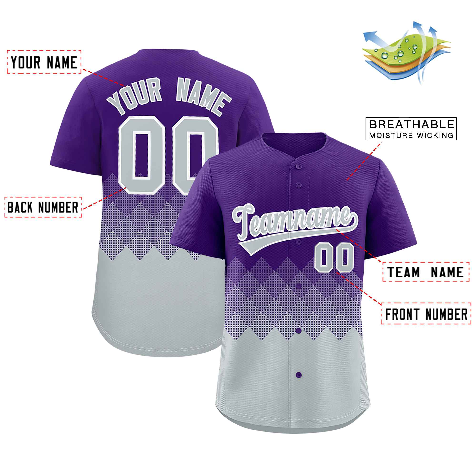 Custom Purple Silver Grid Blur Pattern Authentic Baseball Jersey| KXKSHOP