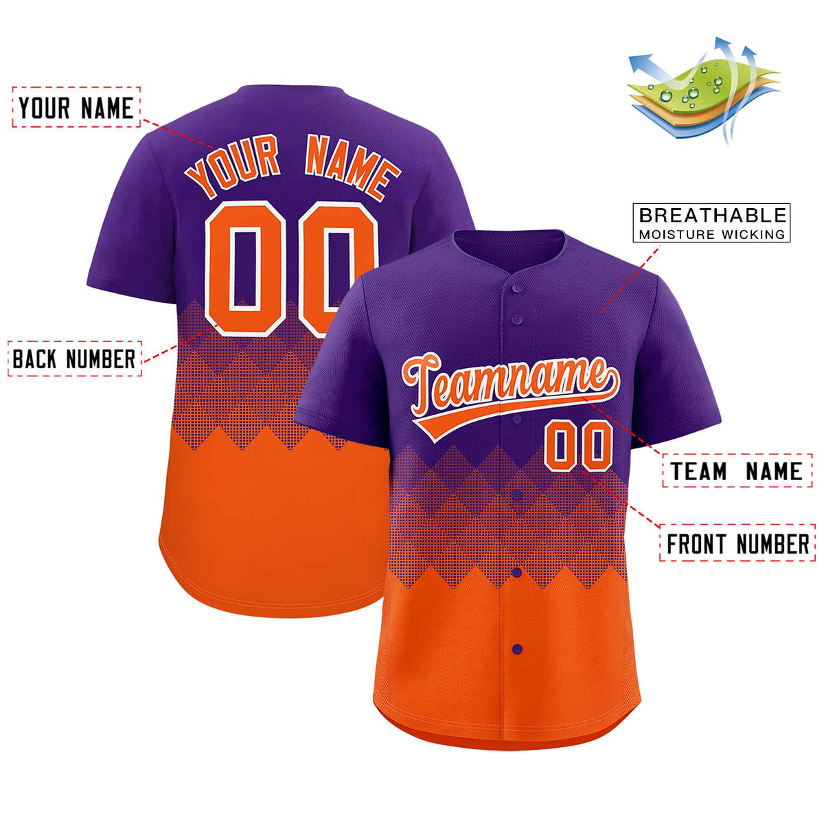 Custom Purple Orange Grid Blur Pattern Authentic Baseball Jersey| KXKSHOP