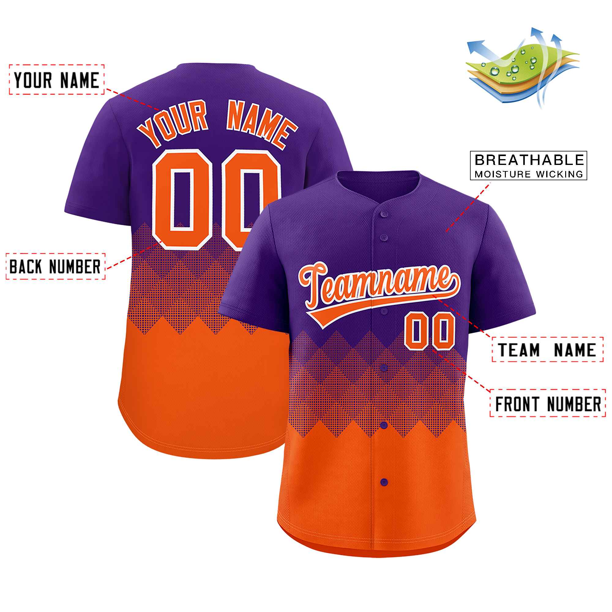 Custom Purple Orange Grid Blur Pattern Authentic Baseball Jersey| KXKSHOP