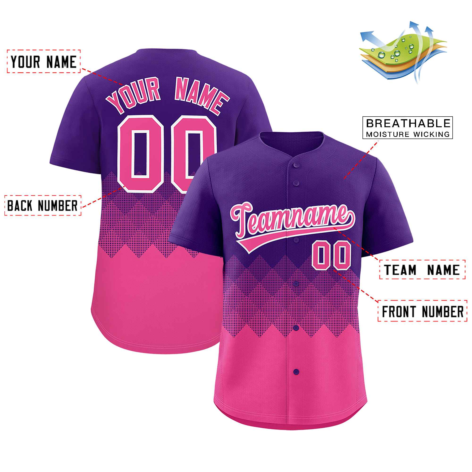 Custom Purple Pink Grid Blur Pattern Authentic Baseball Jersey| KXKSHOP