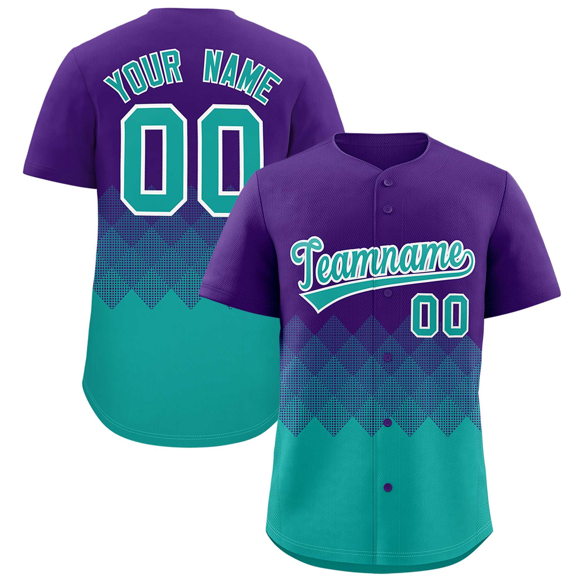 Custom Purple Aqua Grid Blur Pattern Authentic Baseball Jersey| KXKSHOP