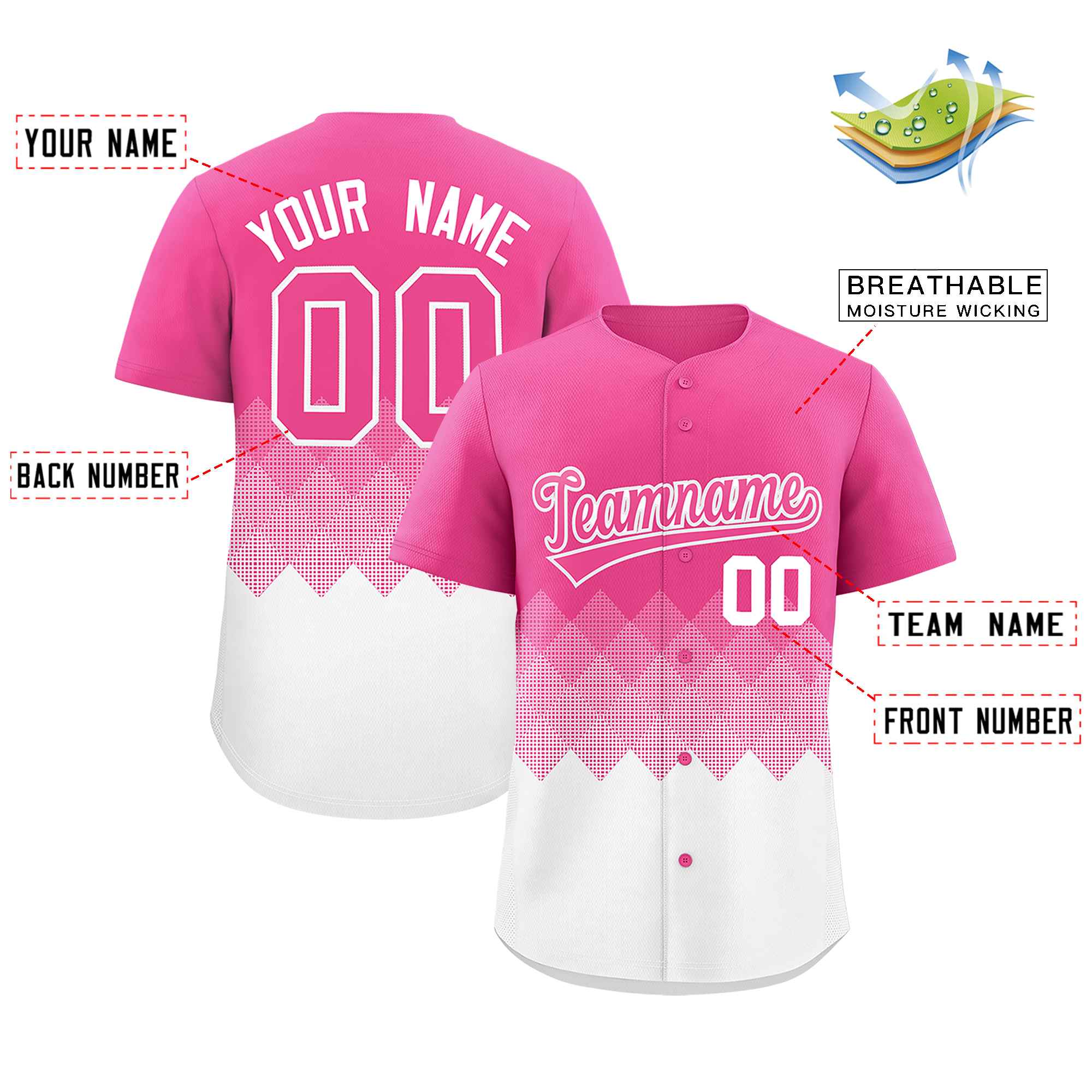 Custom Pink White Grid Blur Pattern Authentic Baseball Jersey| KXKSHOP