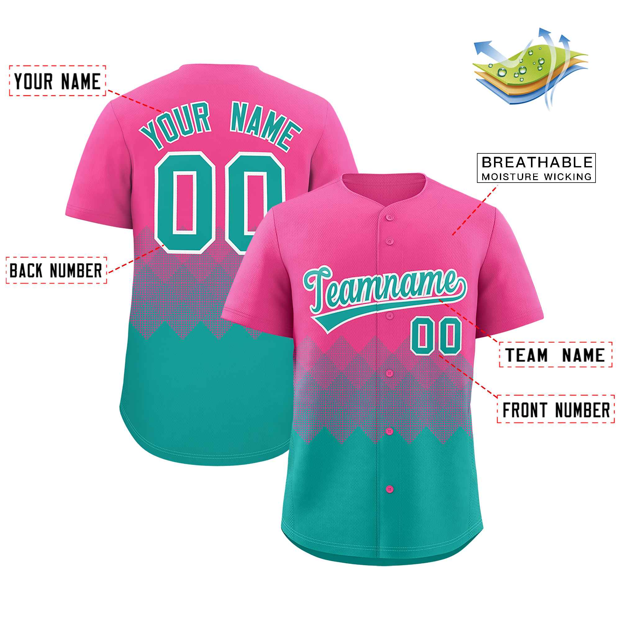 Custom Pink Aqua Grid Blur Pattern Authentic Baseball Jersey| KXKSHOP