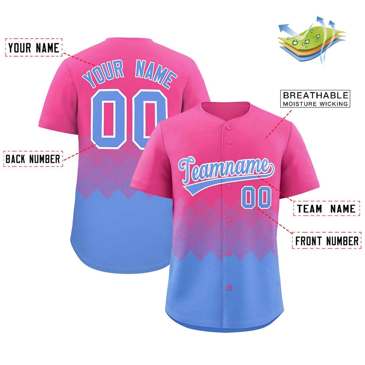 Custom Pink Light Blue Grid Blur Pattern Authentic Baseball Jersey| KXKSHOP