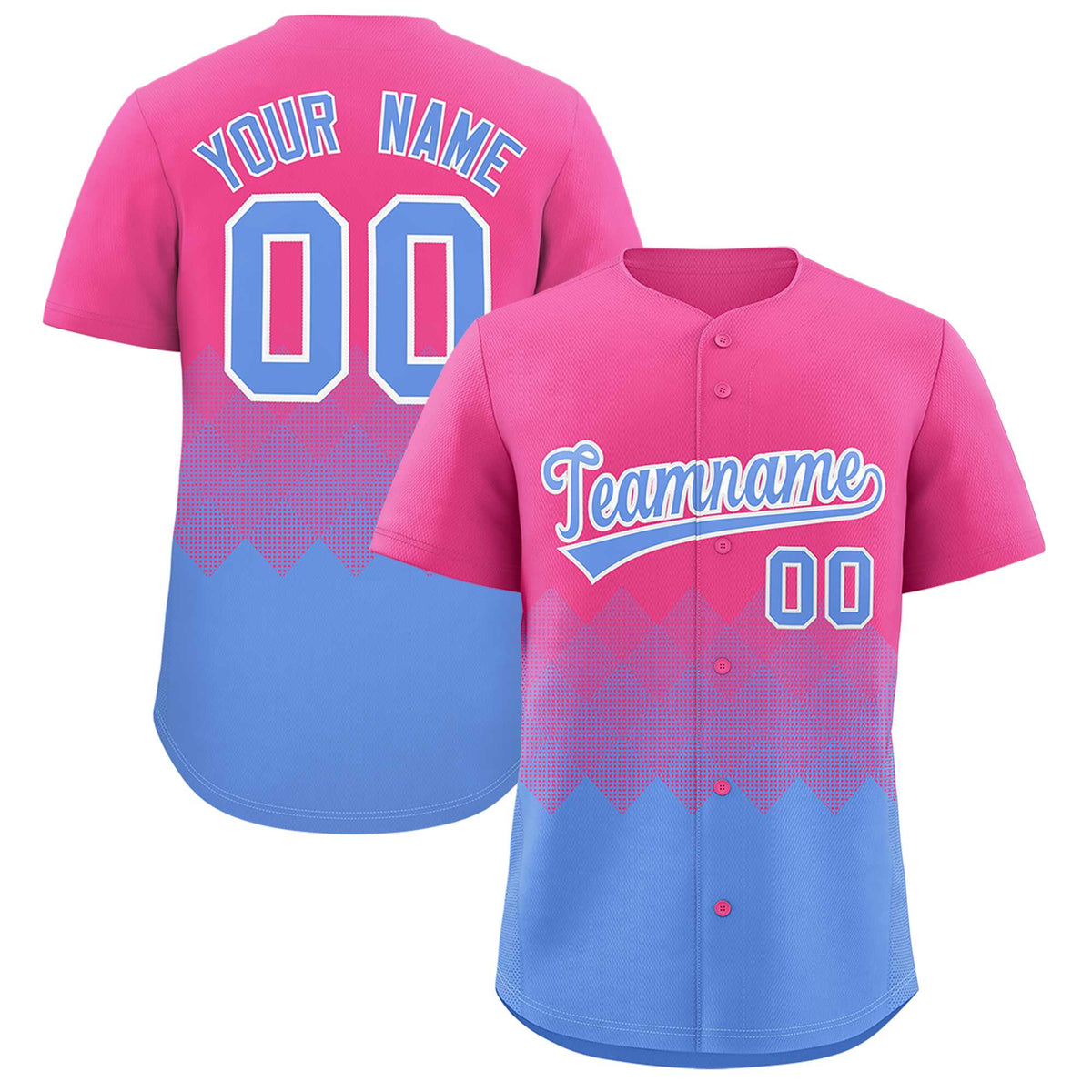 Custom Pink Light Blue Grid Blur Pattern Authentic Baseball Jersey| KXKSHOP