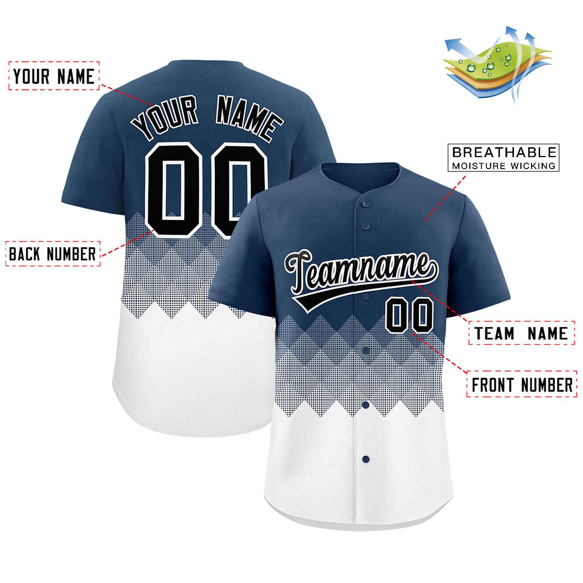 Custom Midnight Blue White Grid Blur Pattern Authentic Baseball Jersey| KXKSHOP