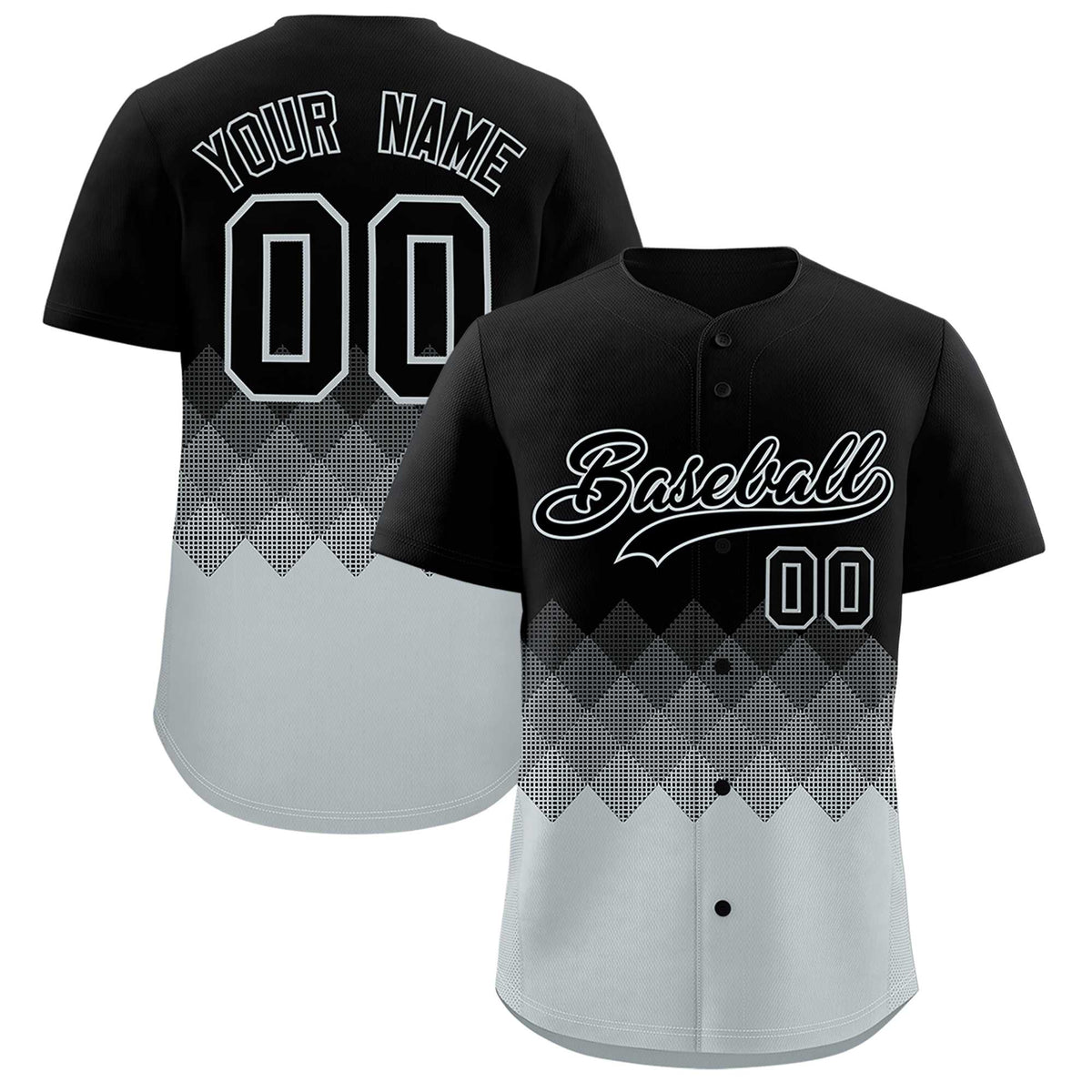 Custom Black Silver Grid Blur Pattern Authentic Baseball Jersey| KXKSHOP