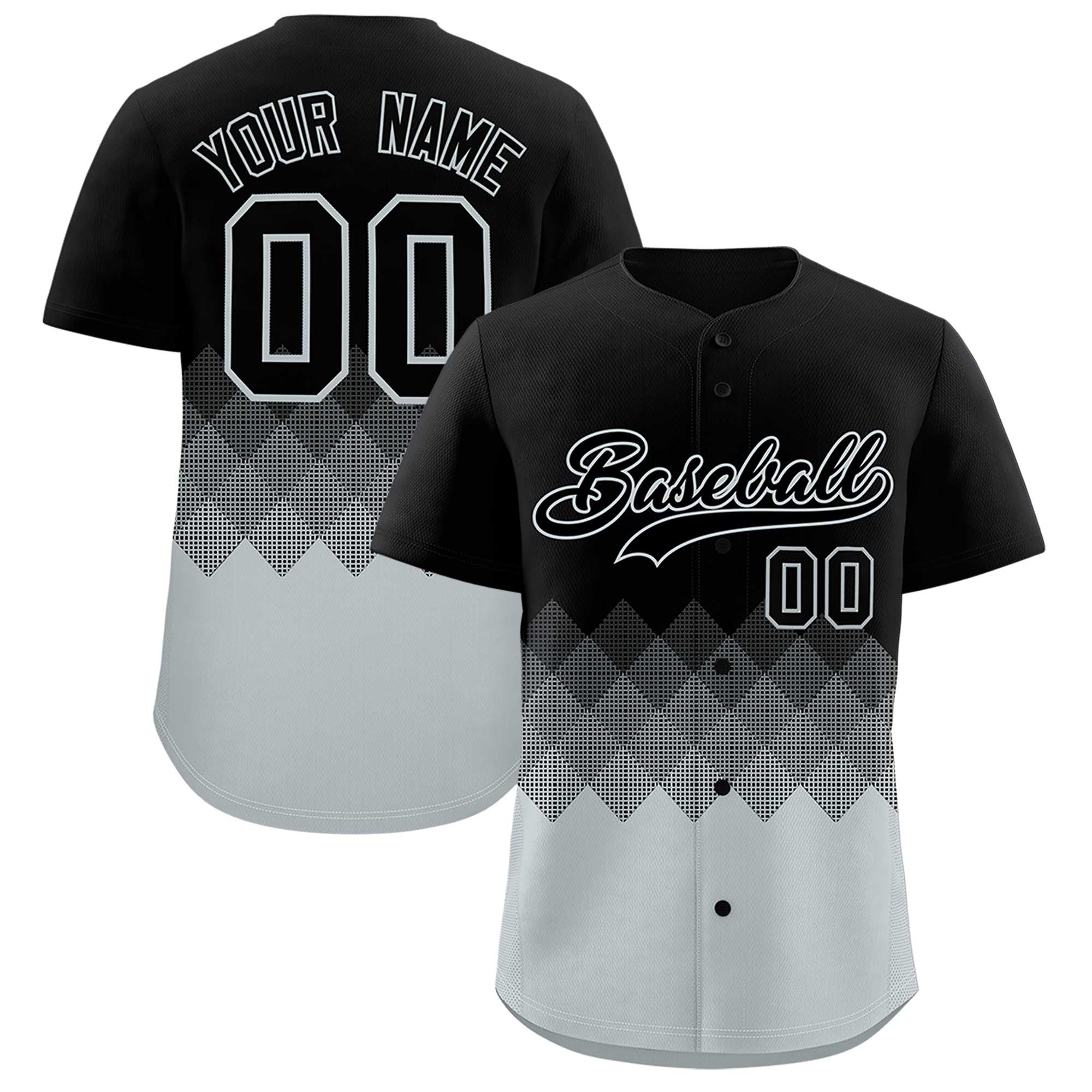 Custom Black Silver Grid Blur Pattern Authentic Baseball Jersey| KXKSHOP