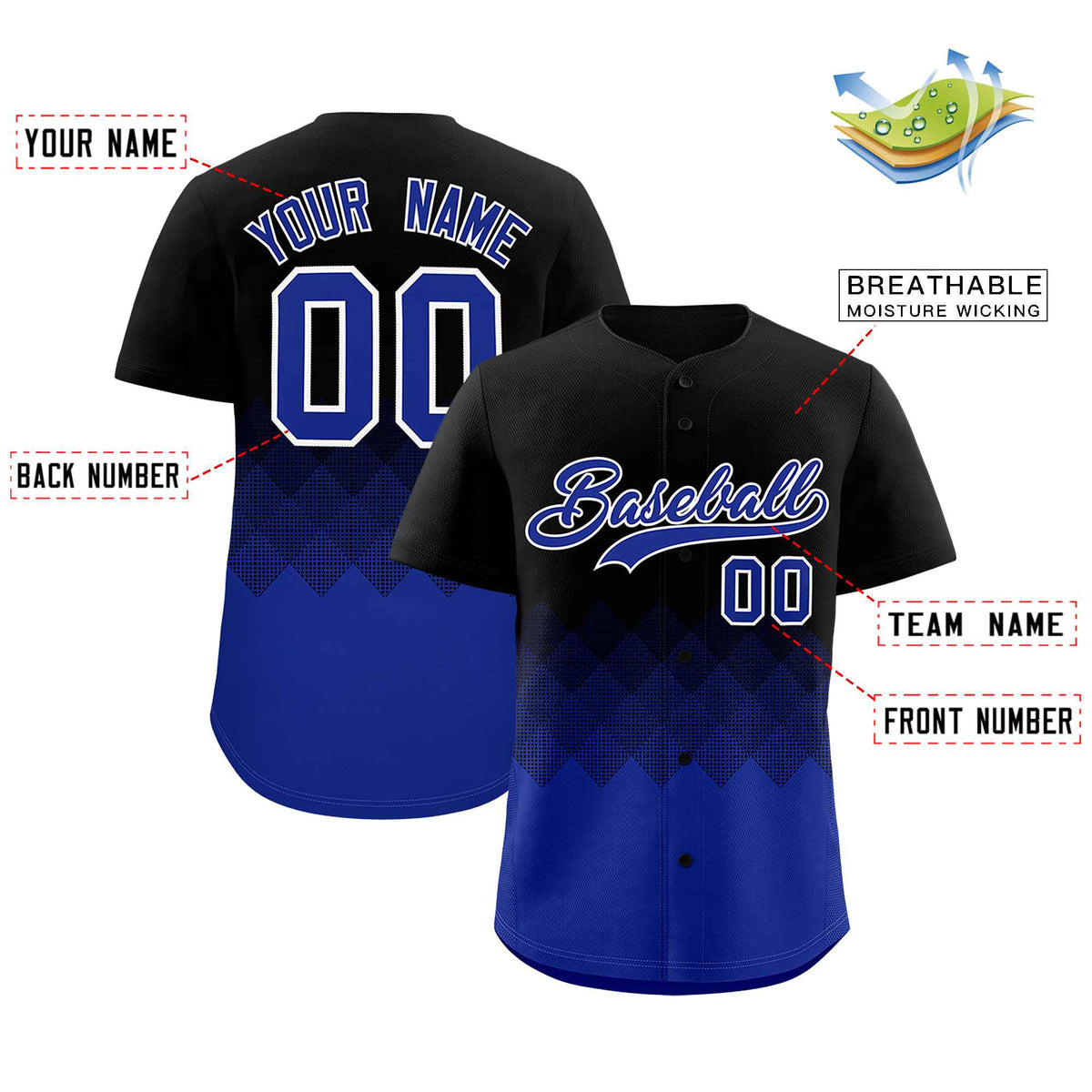 Custom Black Royal Grid Blur Pattern Authentic Baseball Jersey| KXKSHOP