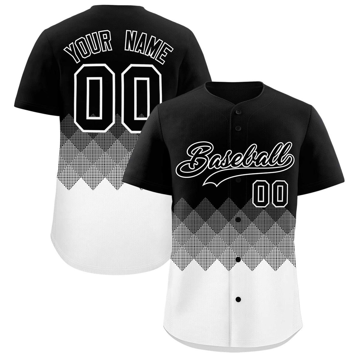 Custom Black White Grid Blur Pattern Authentic Baseball Jersey| KXKSHOP