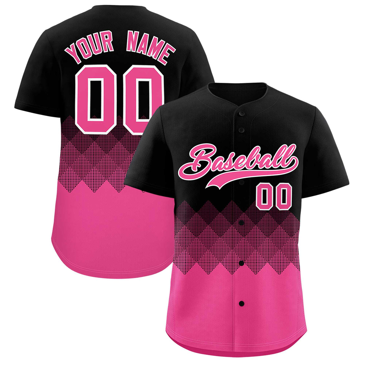 Custom Black Pink Grid Blur Pattern Authentic Baseball Jersey| KXKSHOP