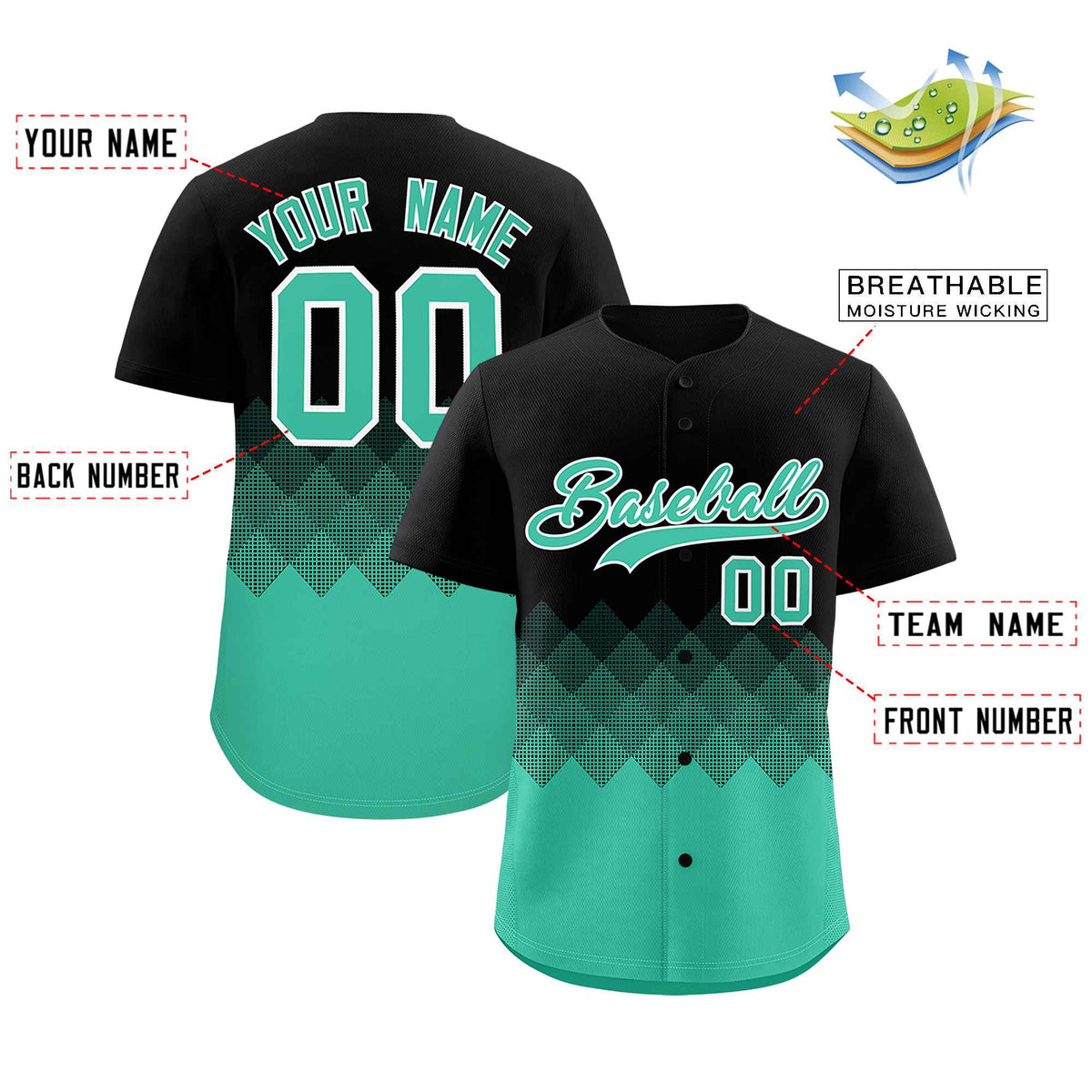 Custom Black Bright Green Grid Blur Pattern Authentic Baseball Jersey| KXKSHOP