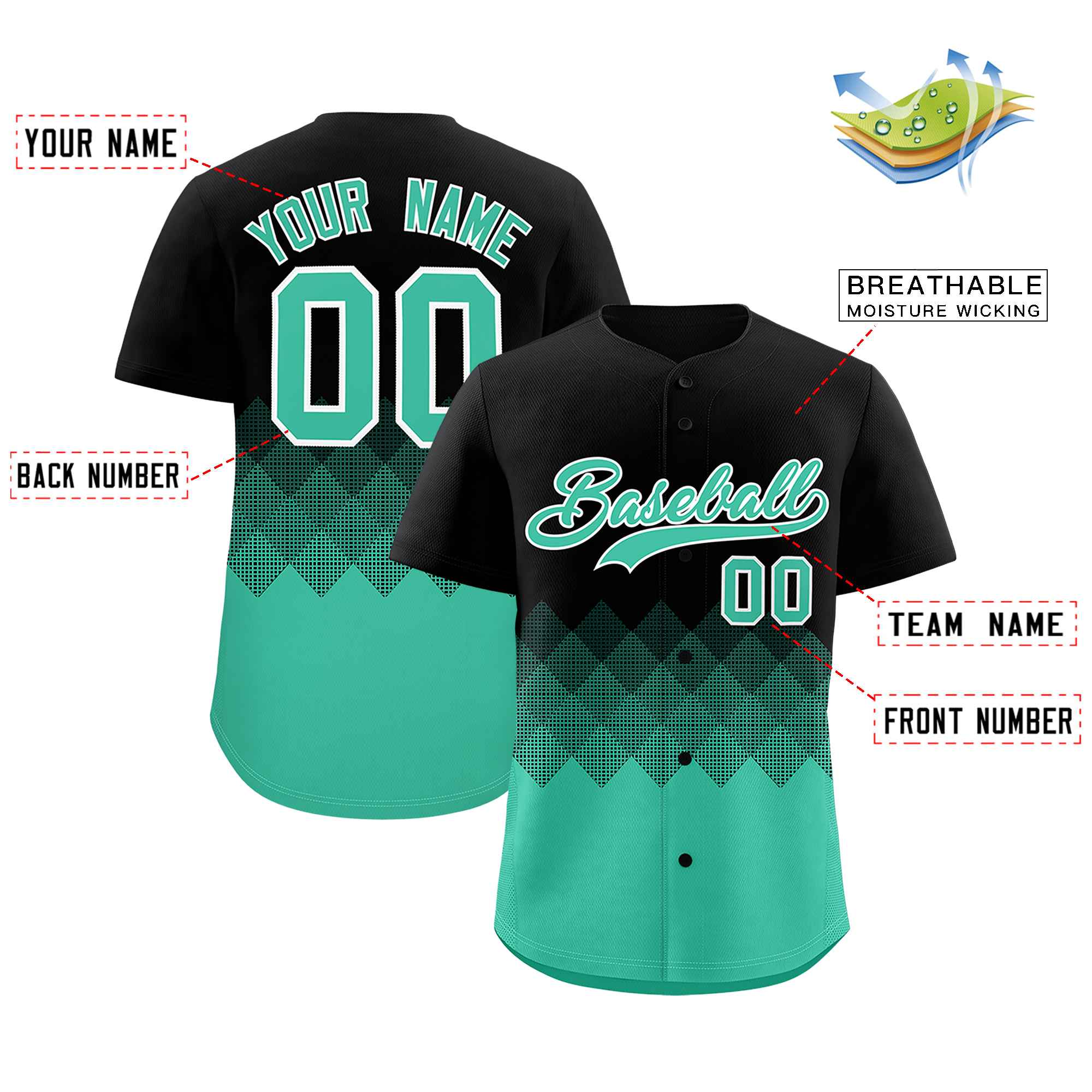 Custom Black Bright Green Grid Blur Pattern Authentic Baseball Jersey| KXKSHOP