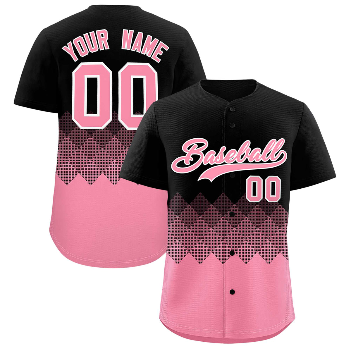 Custom Black Light Pink Grid Blur Pattern Authentic Baseball Jersey| KXKSHOP