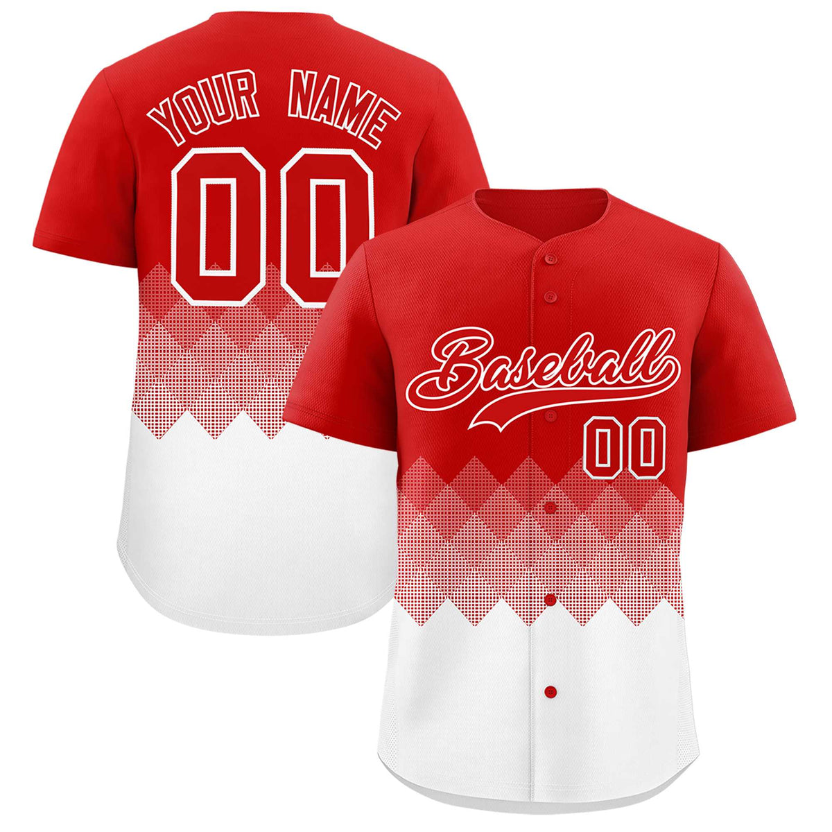 Custom Red White Grid Blur Pattern Authentic Baseball Jersey| KXKSHOP