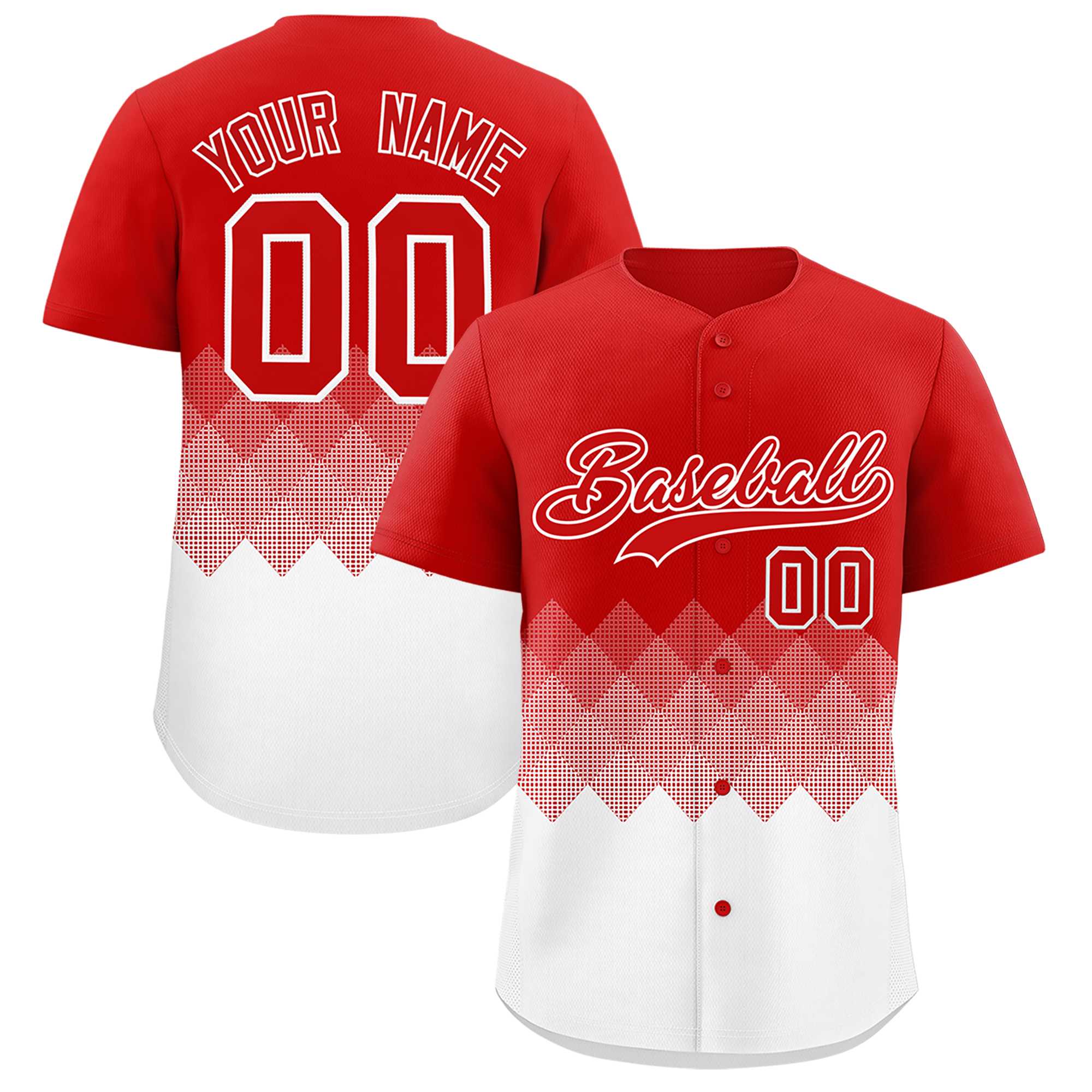 Custom Red White Grid Blur Pattern Authentic Baseball Jersey| KXKSHOP