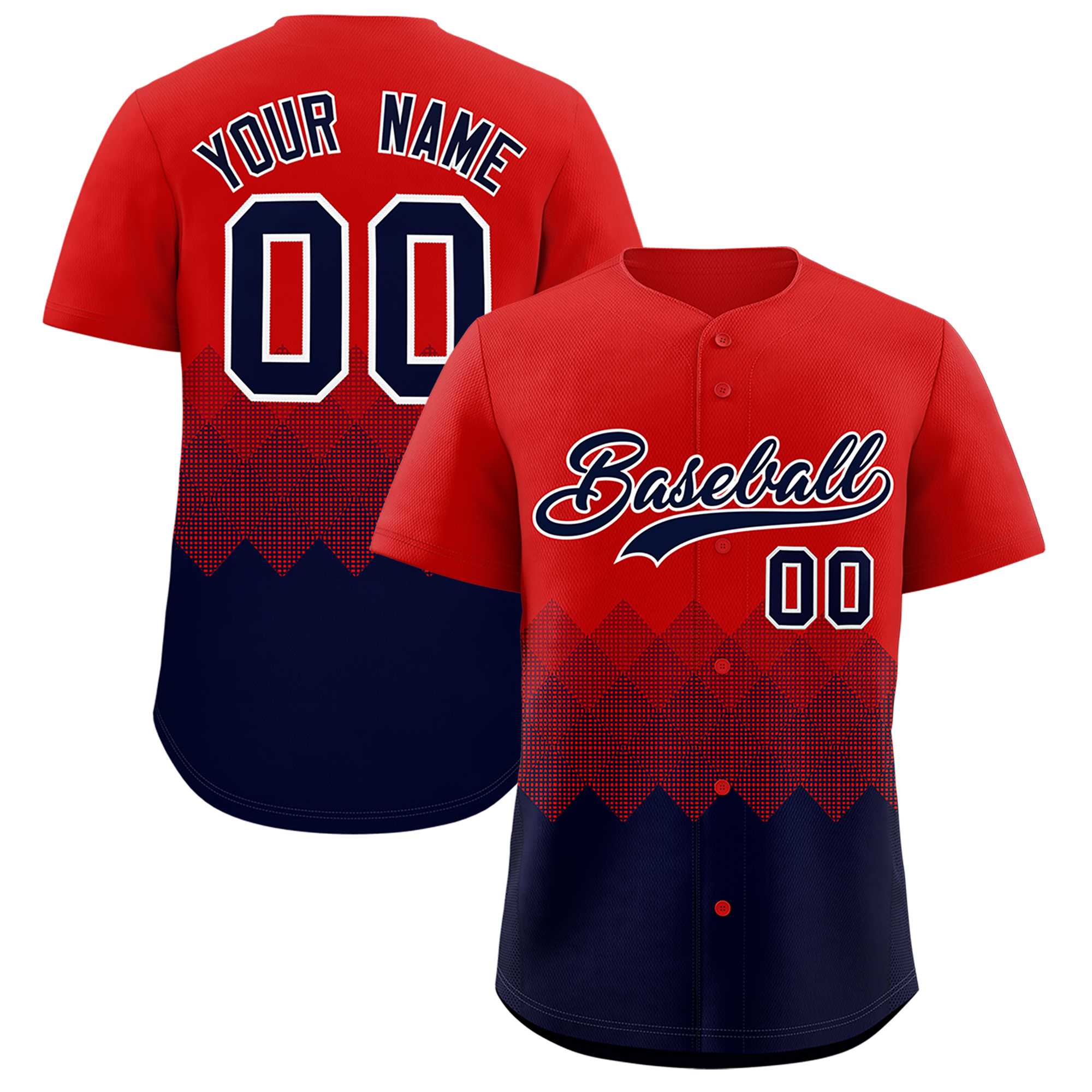 Custom Red Navy Grid Blur Pattern Authentic Baseball Jersey| KXKSHOP