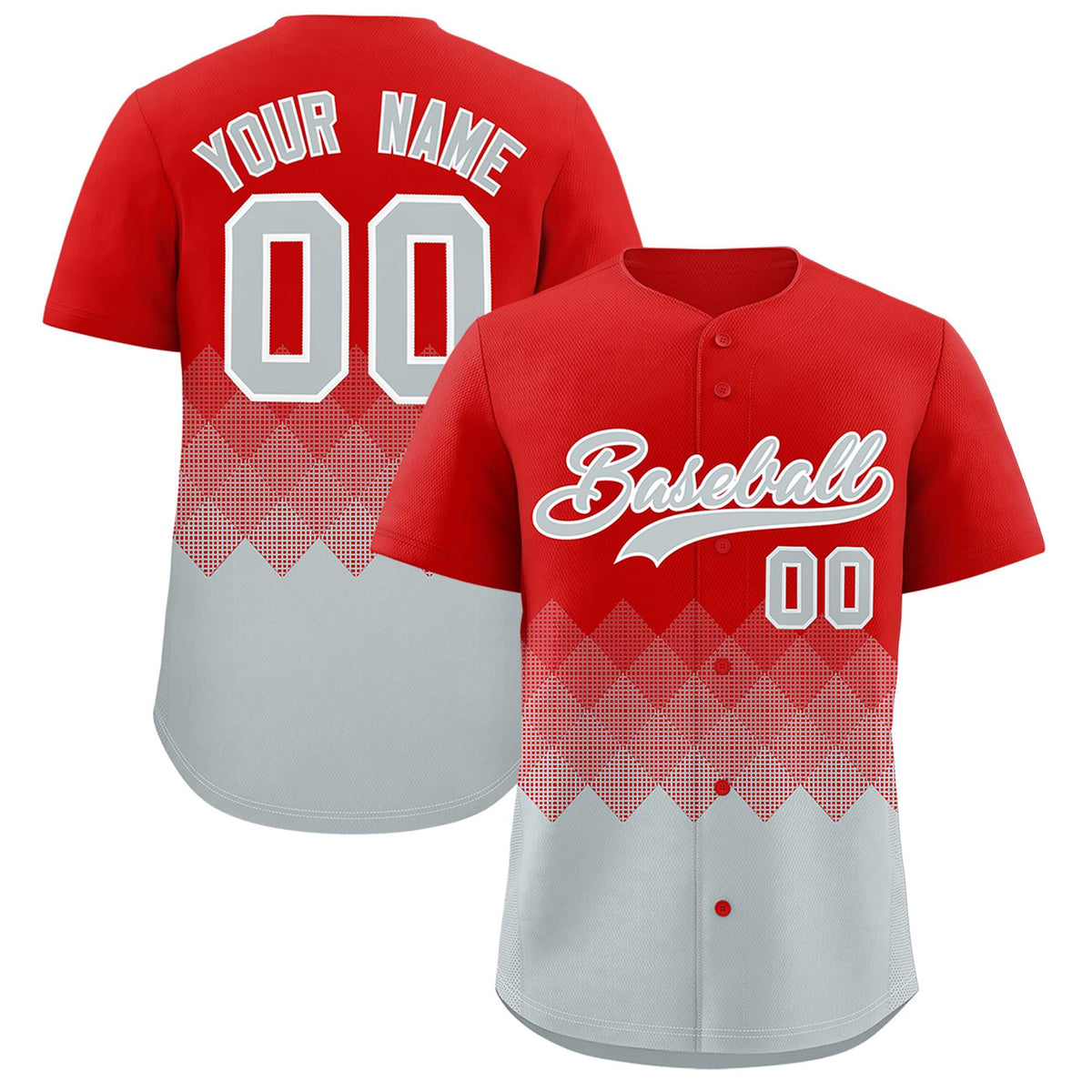 Custom Red Silver Grid Blur Pattern Authentic Baseball Jersey| KXKSHOP