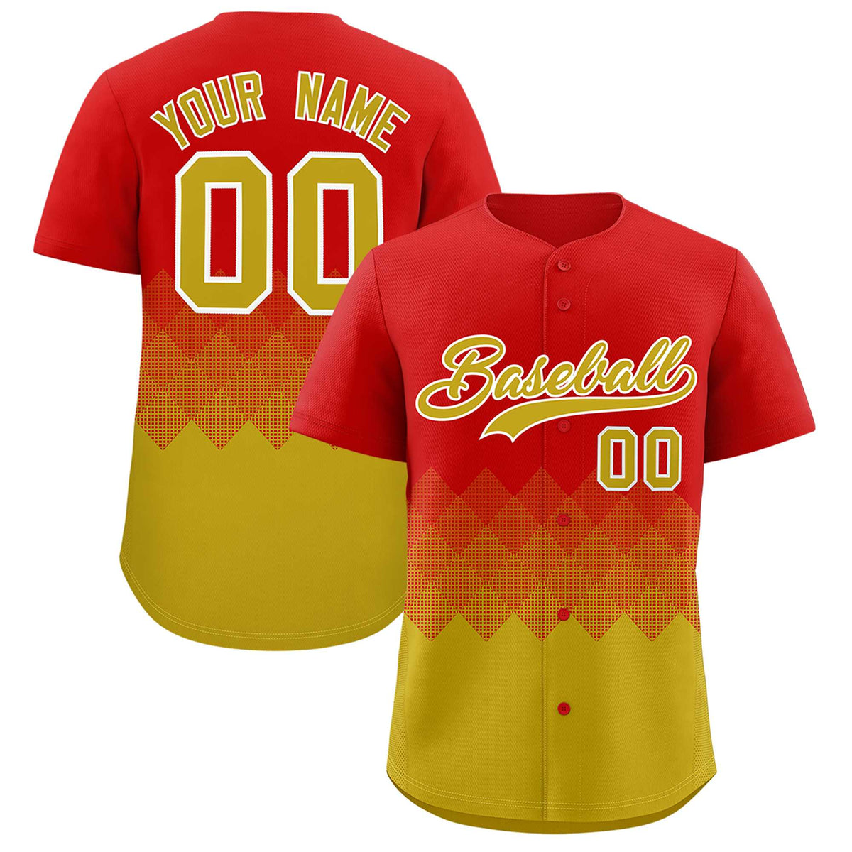 Custom Red Old Gold Grid Blur Pattern Authentic Baseball Jersey| KXKSHOP