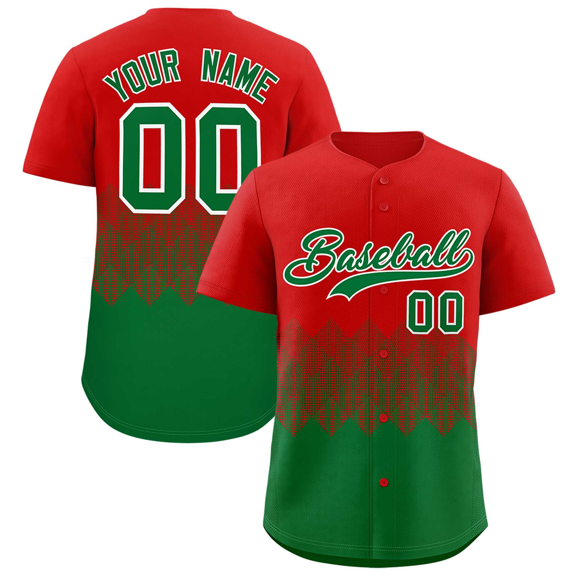 Custom Red Kelly Green Grid Blur Pattern Authentic Baseball Jersey| KXKSHOP