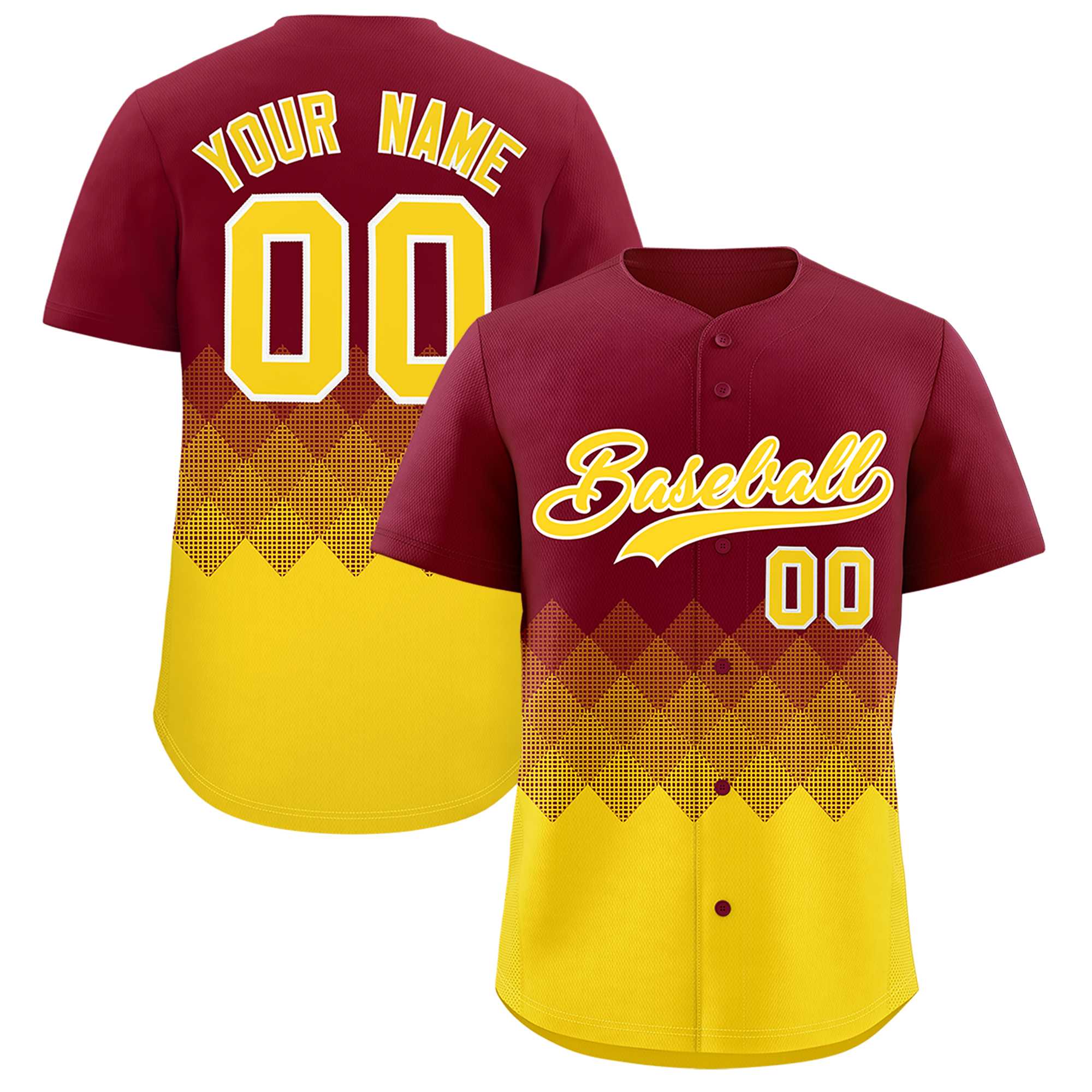 Custom Crimson Gold Grid Blur Pattern Authentic Baseball Jersey| KXKSHOP