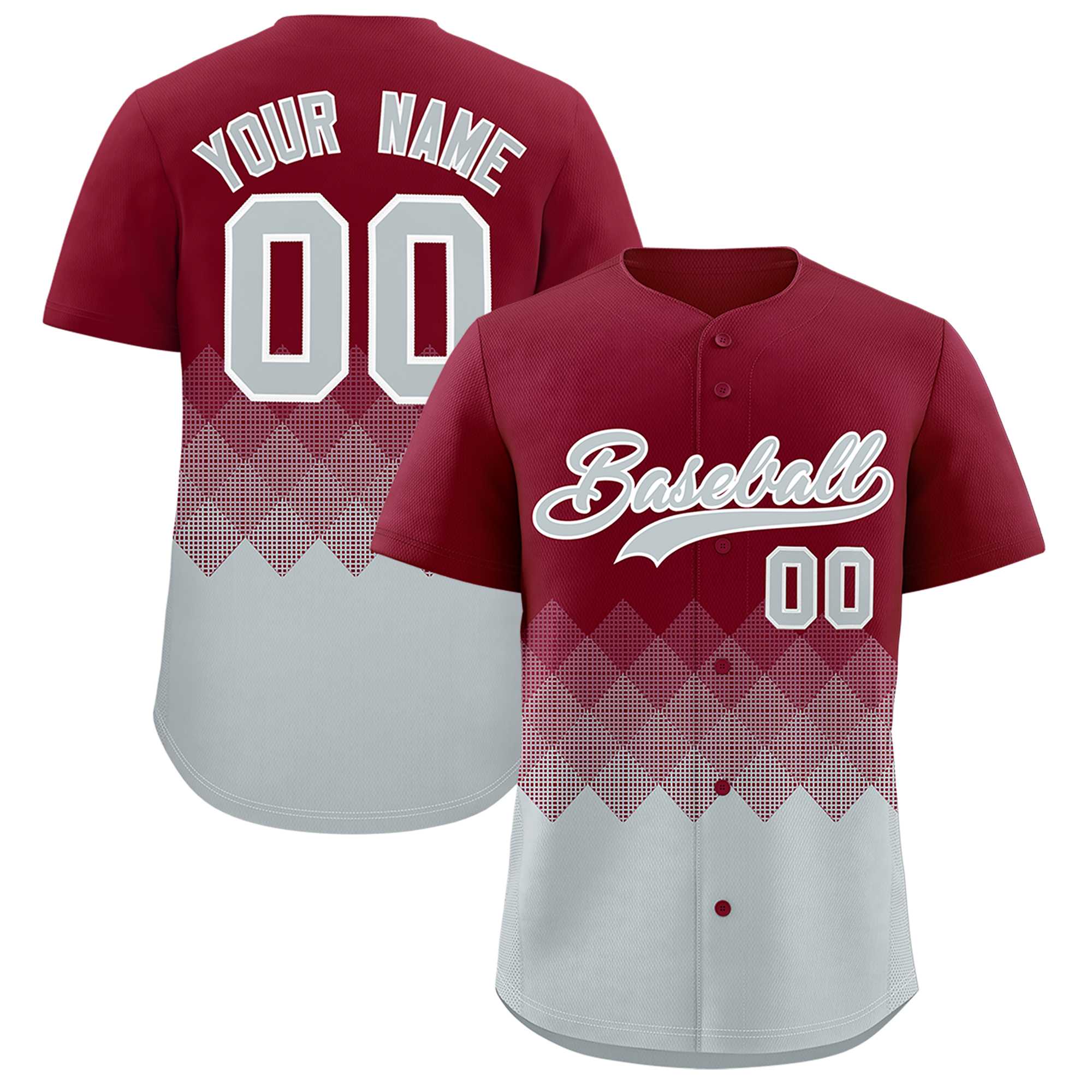 Custom Crimson Silver Grid Blur Pattern Authentic Baseball Jersey| KXKSHOP