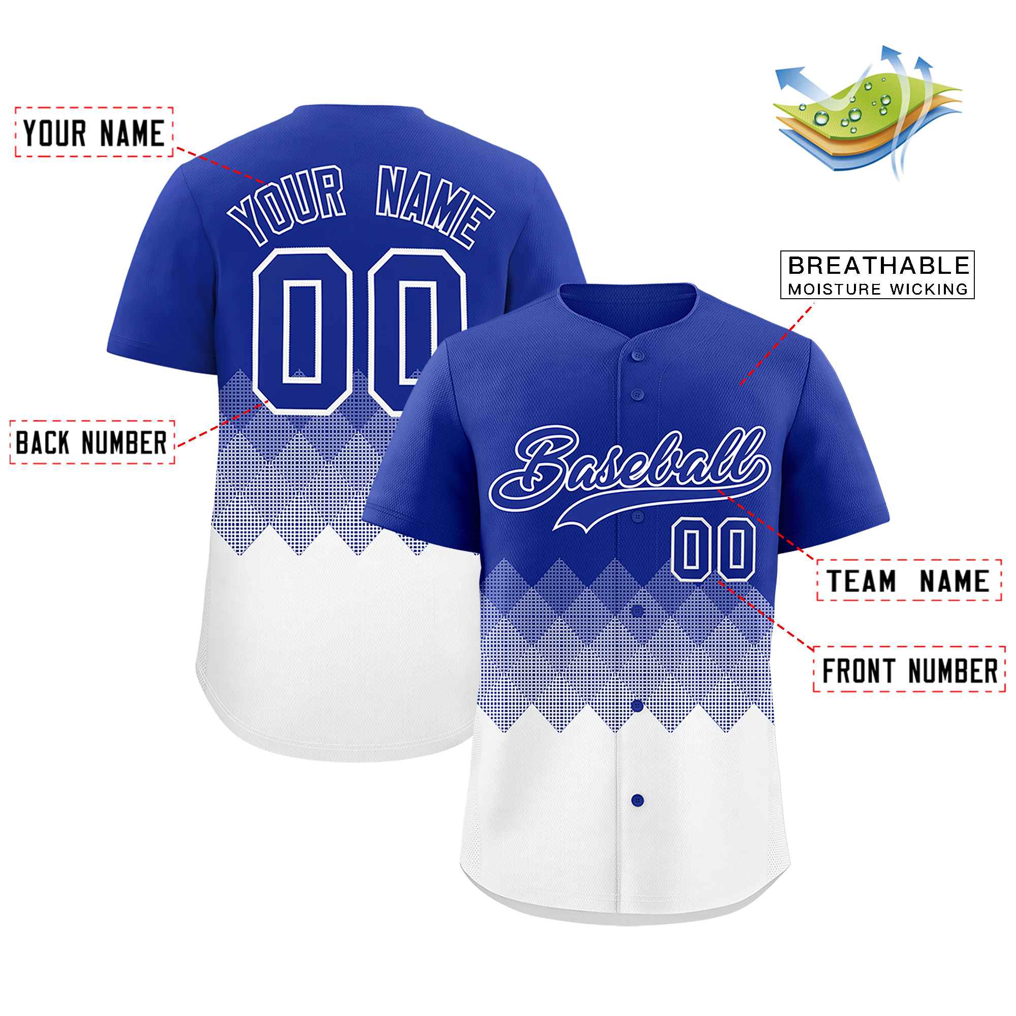Custom Royal White Grid Blur Pattern Authentic Baseball Jersey| KXKSHOP