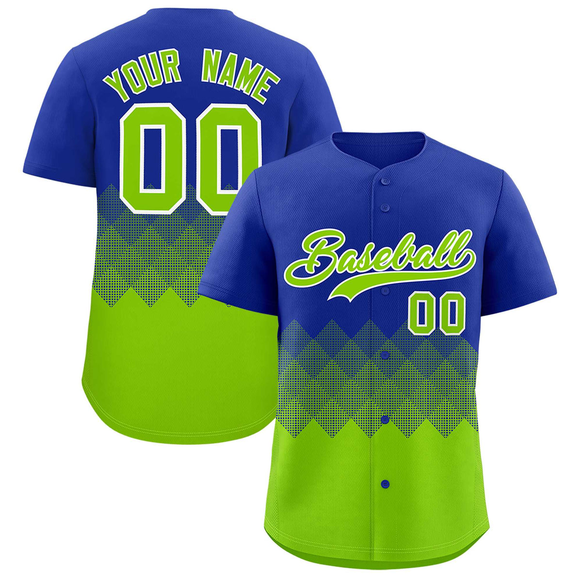 Custom Royal Neon Green Grid Blur Pattern Authentic Baseball Jersey| KXKSHOP