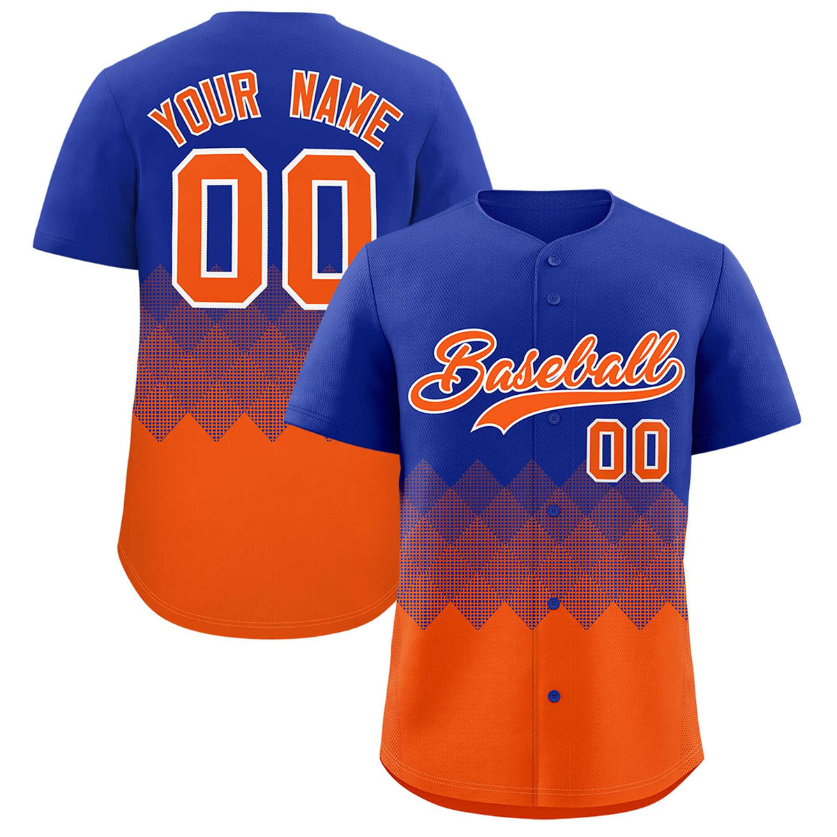 Custom Royal Orange Grid Blur Pattern Authentic Baseball Jersey| KXKSHOP