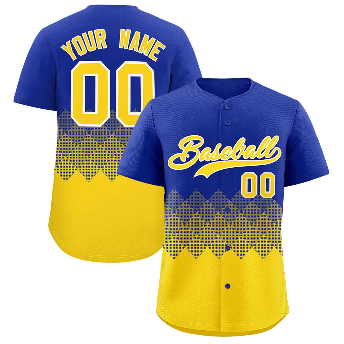 Custom Royal Gold Grid Blur Pattern Authentic Baseball Jersey| KXKSHOP
