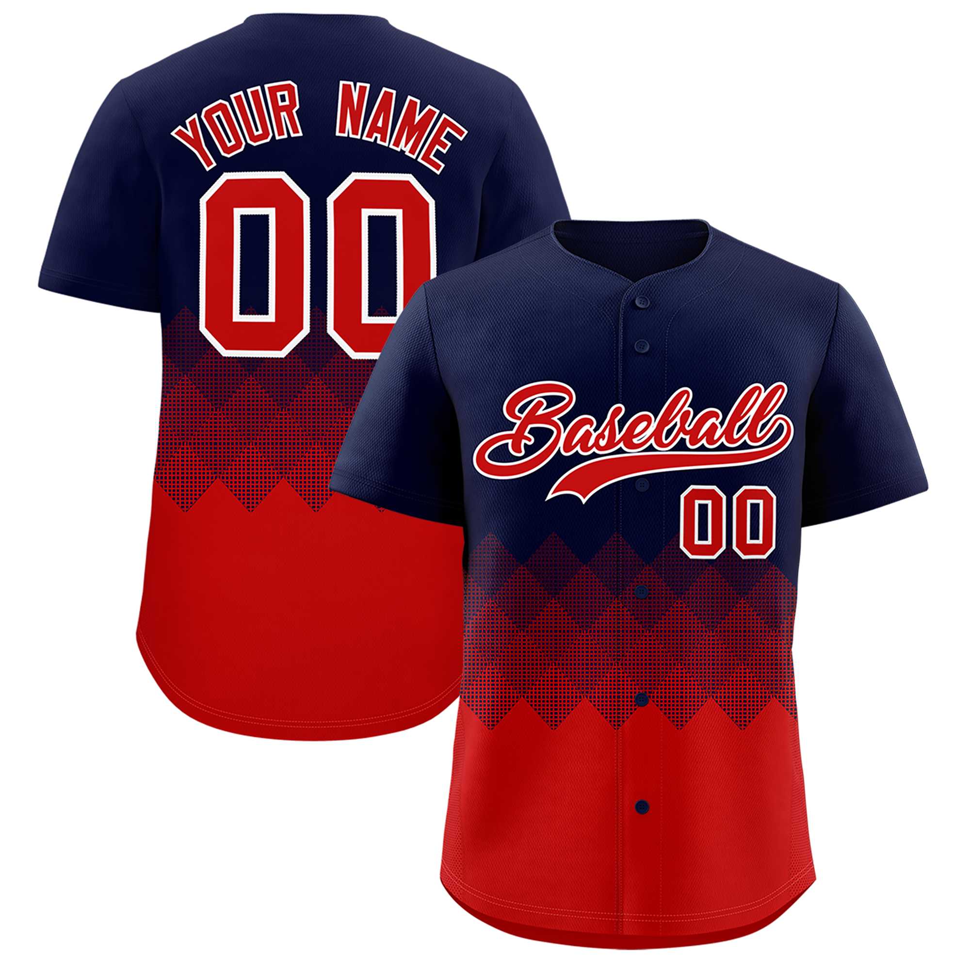 Custom Navy Red Grid Blur Pattern Authentic Baseball Jersey| KXKSHOP