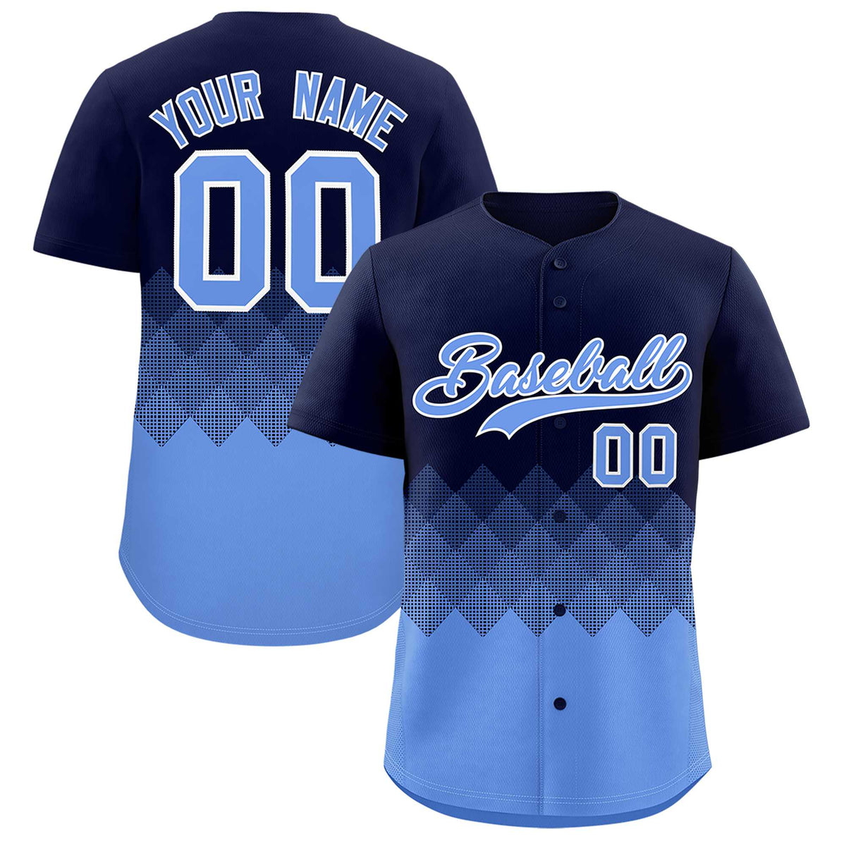 Custom Navy Powder Blue Grid Blur Pattern Authentic Baseball Jersey| KXKSHOP