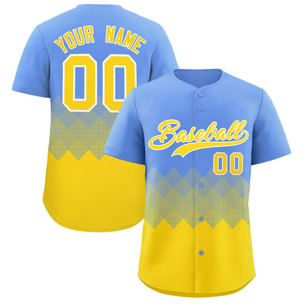 Custom Light Blue Gold Grid Blur Pattern Authentic Baseball Jersey| KXKSHOP