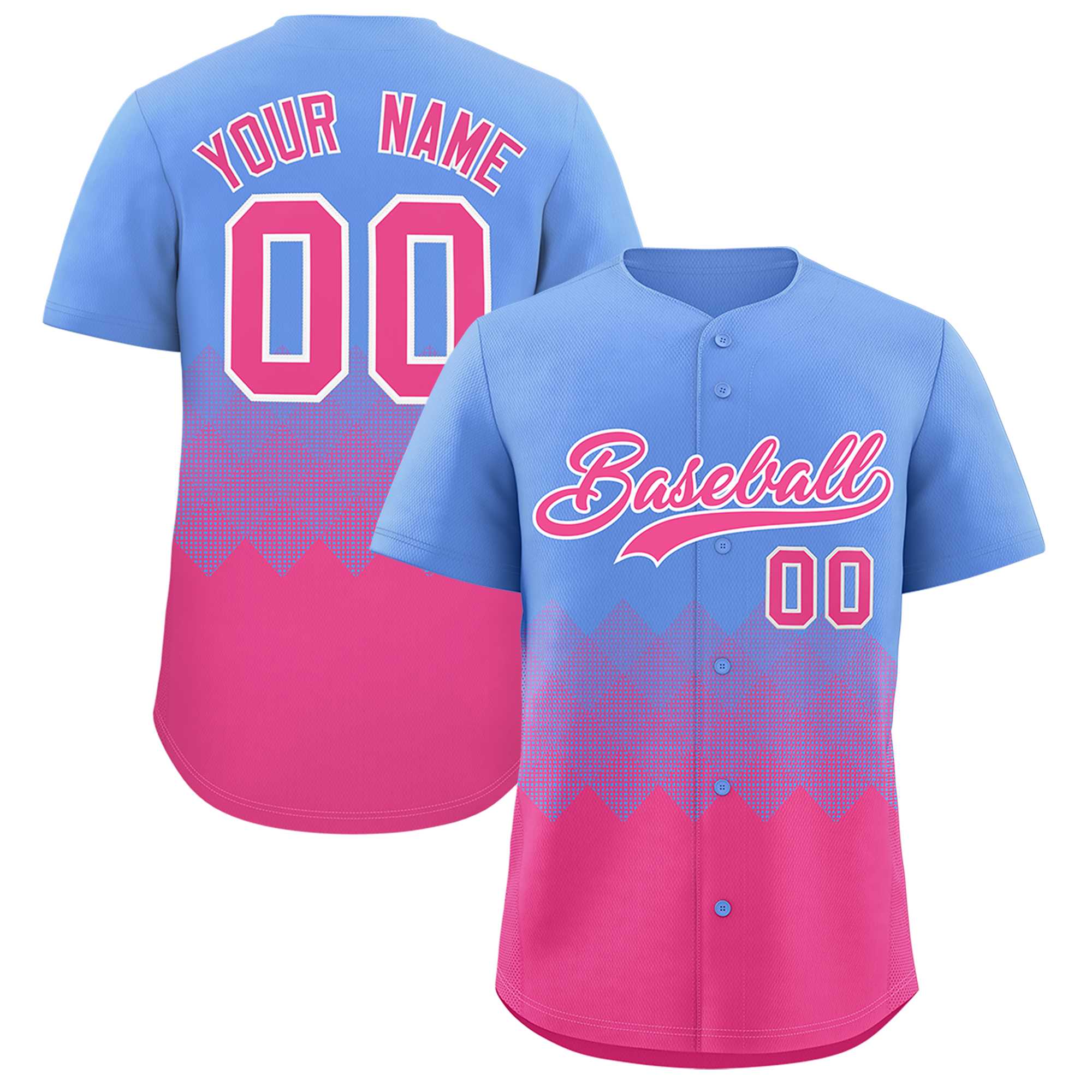 Custom Light Blue Pink Grid Blur Pattern Authentic Baseball Jersey| KXKSHOP