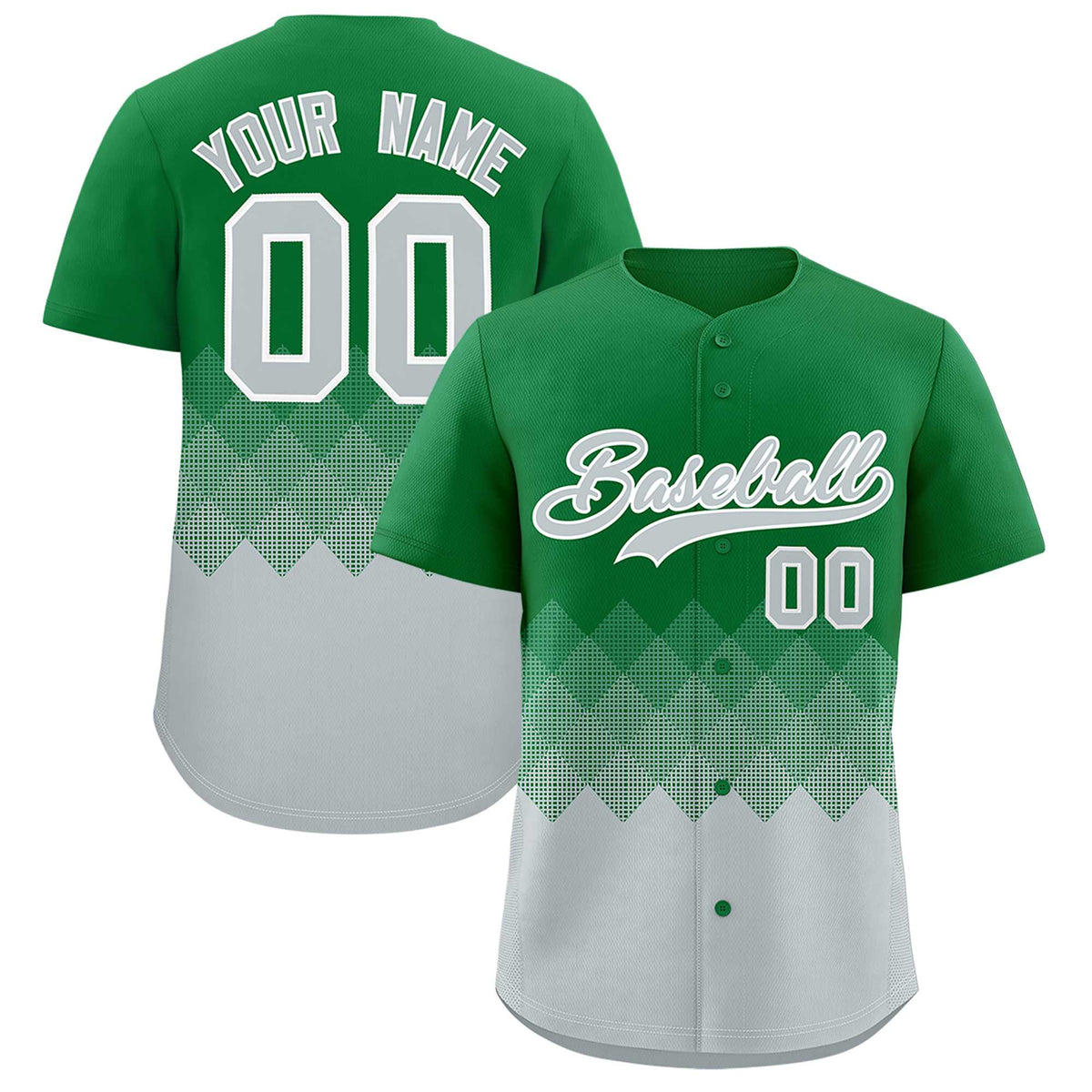 Custom Kelly Green Silver Grid Blur Pattern Authentic Baseball Jersey| KXKSHOP