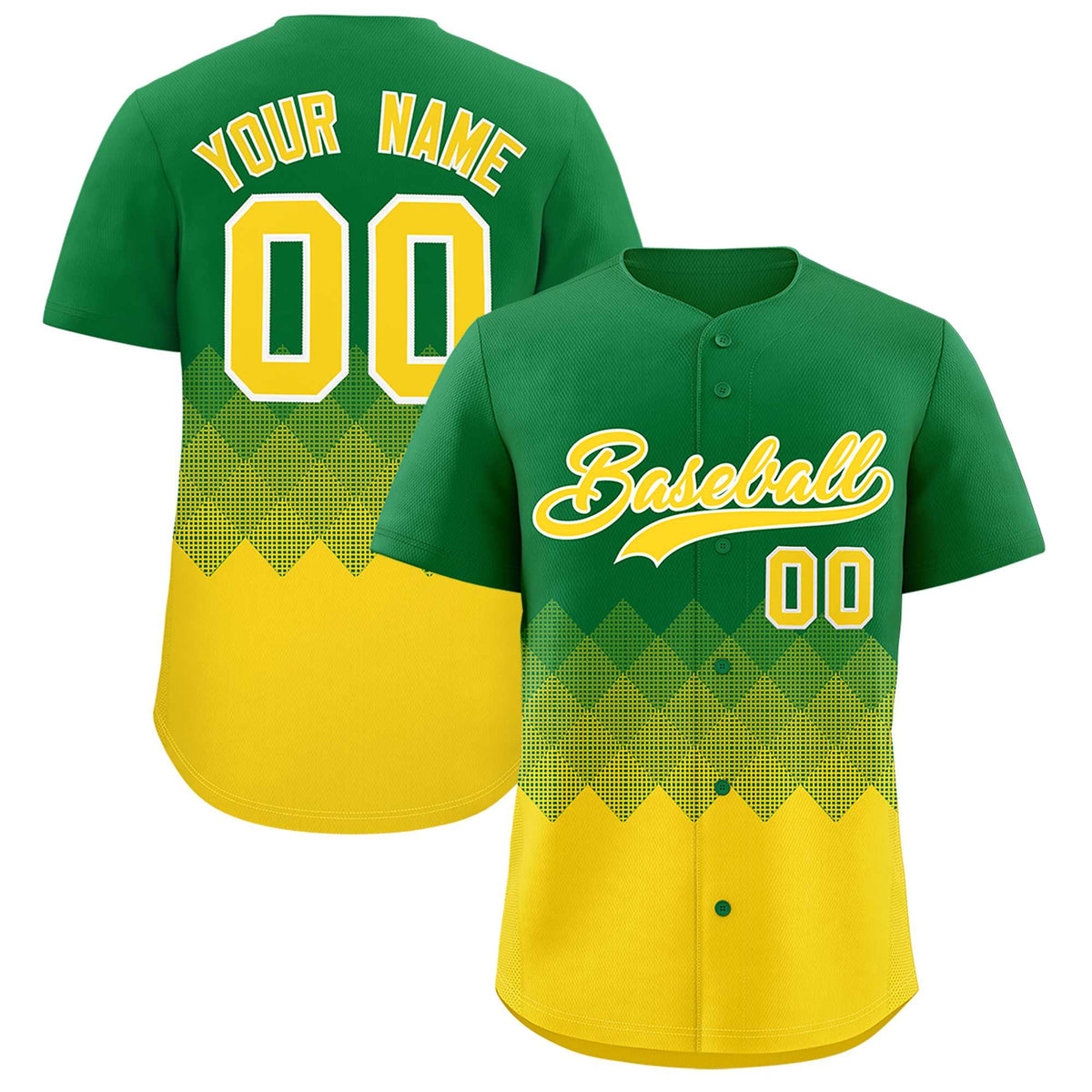 Custom Kelly Green Gold Grid Blur Pattern Authentic Baseball Jersey| KXKSHOP