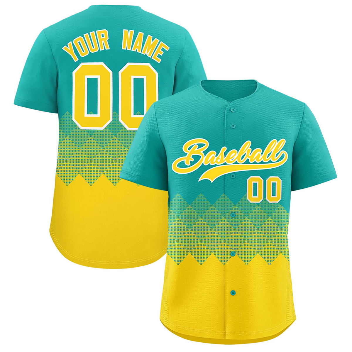 Custom Aqua Gold Grid Blur Pattern Authentic Baseball Jersey| KXKSHOP