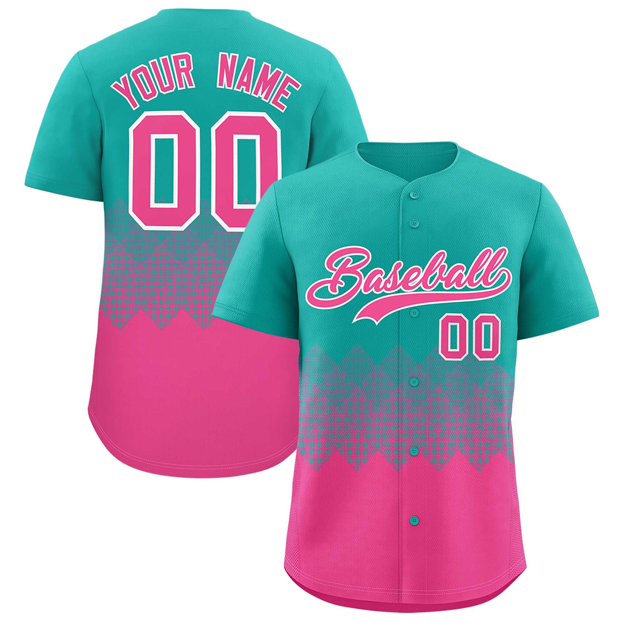 Custom Aqua Pink Grid Blur Pattern Authentic Baseball Jersey| KXKSHOP